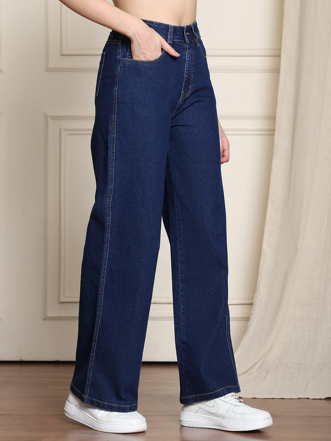PUELLA Dark Blue High-Rise Straight Fit Jeans