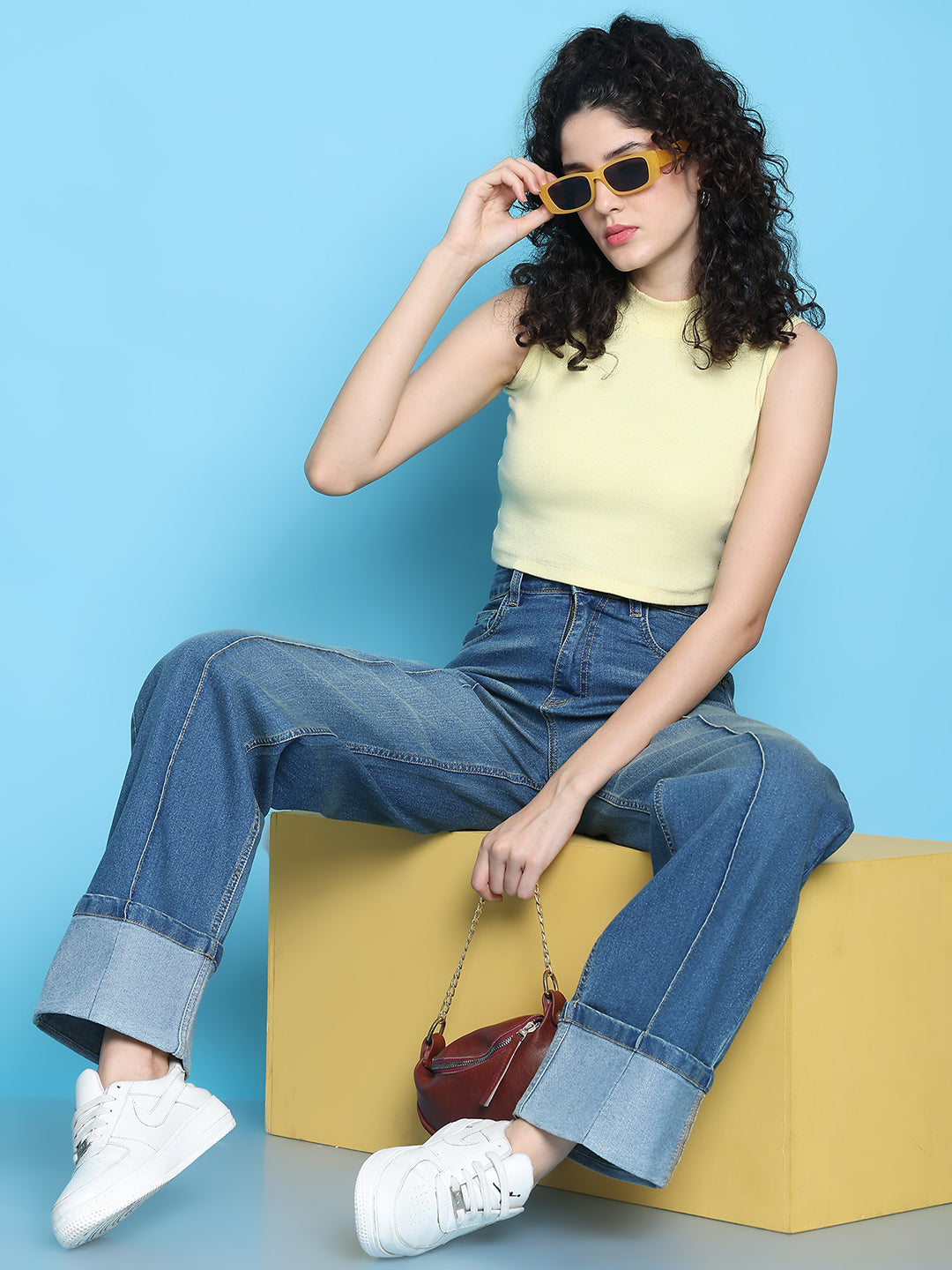 PUELLA Dark Blue High-Rise Straight Fit Jeans