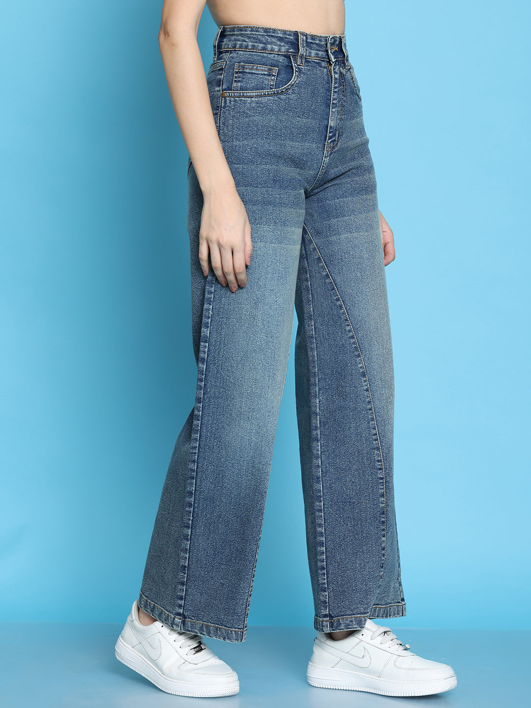 PUELLA Women's Dark Blue Straight Fit Jeans