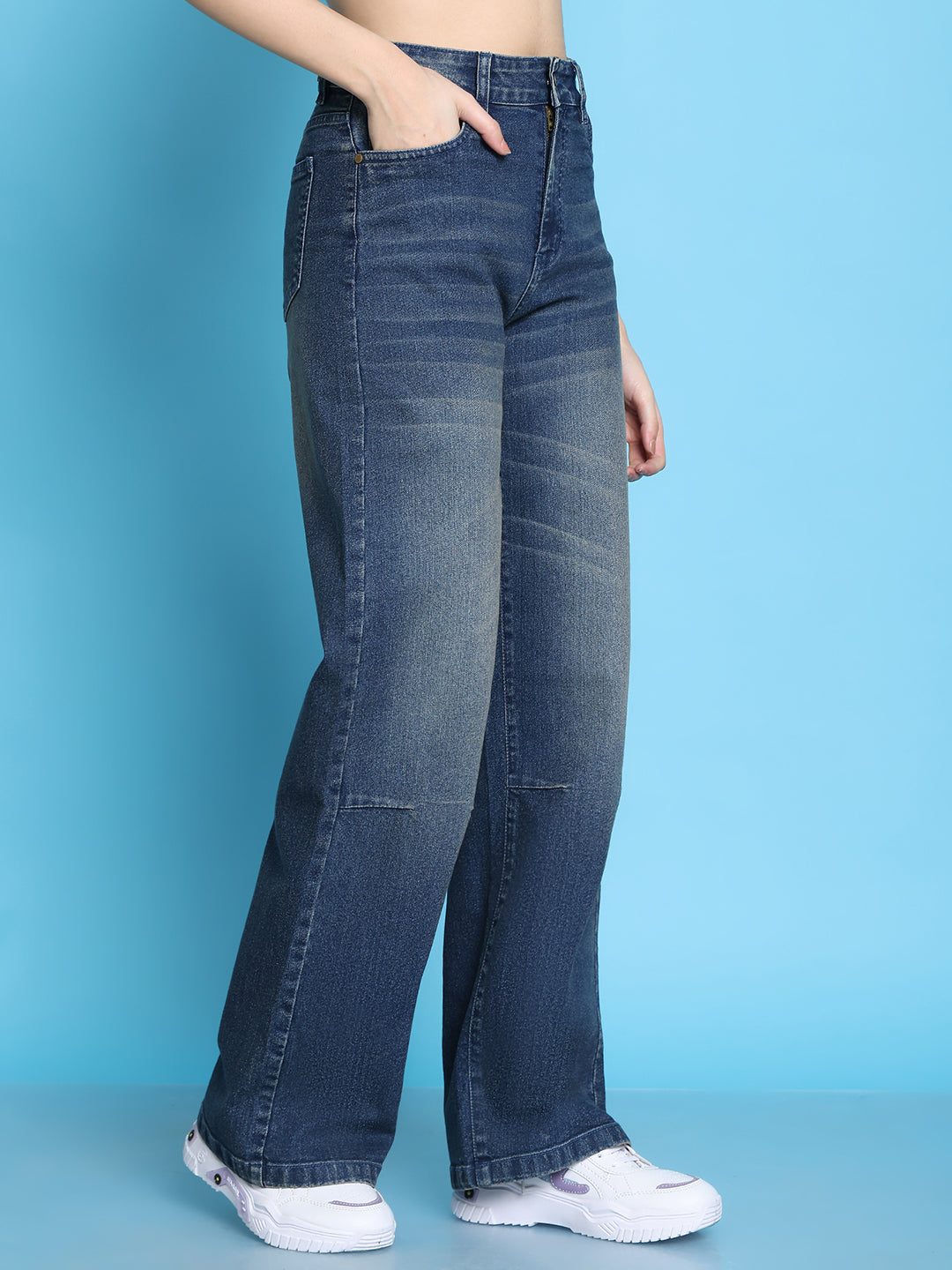 PUELLA Medium Blue High-Rise Straight Fit Jeans