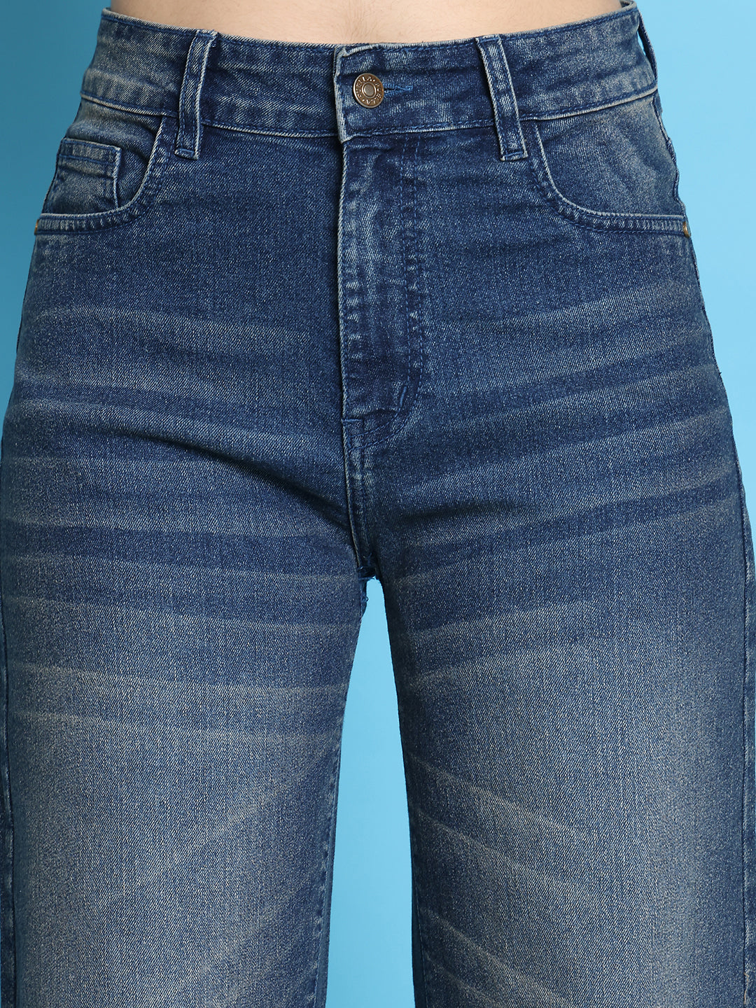 PUELLA Medium Blue High-Rise Straight Fit Jeans