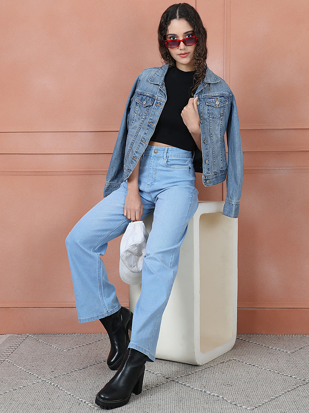 PUELLA Women Light Blue High-Rise Wide-Leg Jeans