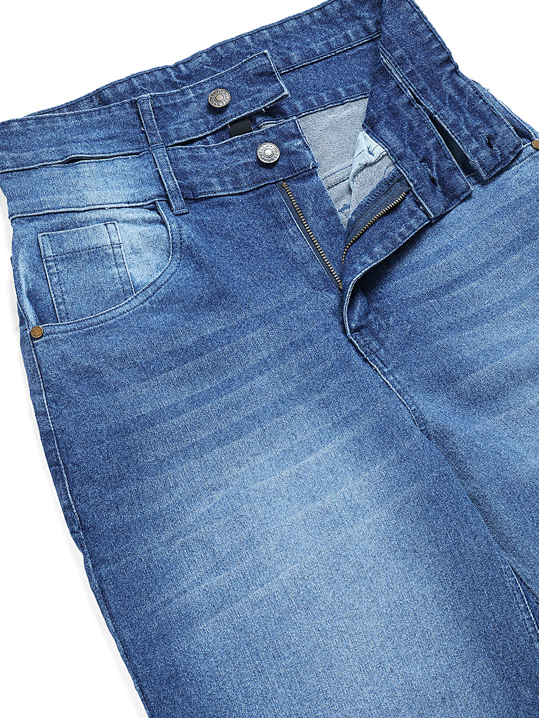 PUELLA Women Mid Blue Washed High-Rise Double Button Wide-Leg Jeans