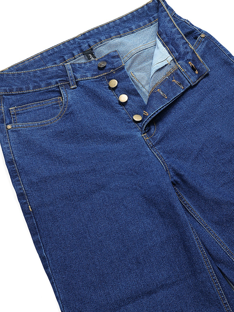 PUELLA Women’s High-Rise Loose Straight Fit Jeans – Dark Blue with Side Slit