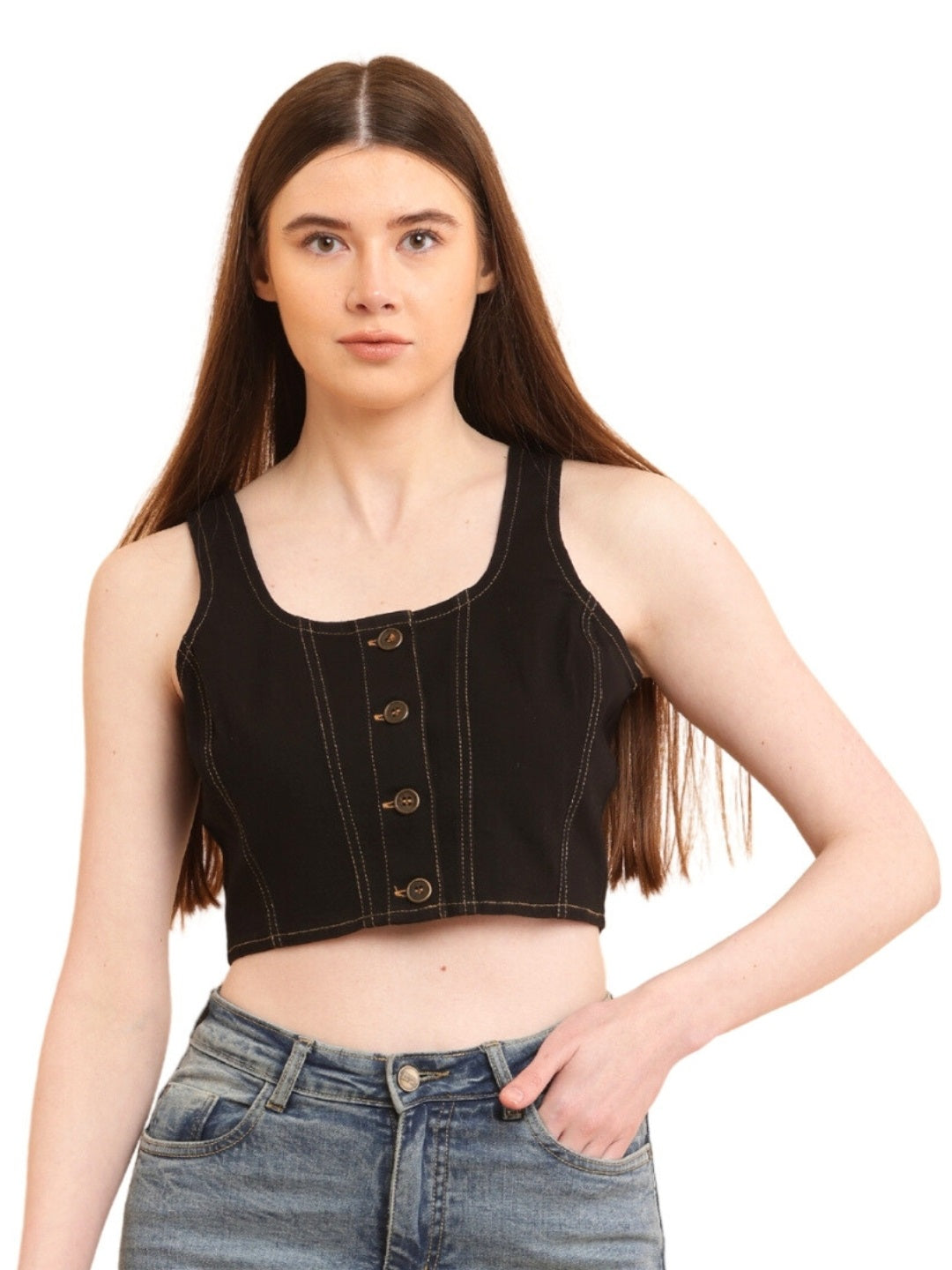 PUELLA Women’s Black Denim Crop Top