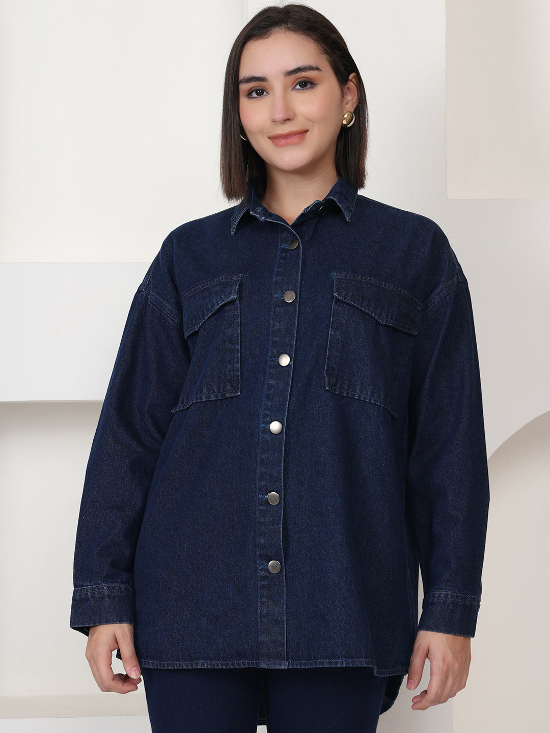 PUELLA Women Dark Blue Denim Relaxed Fit Shirt