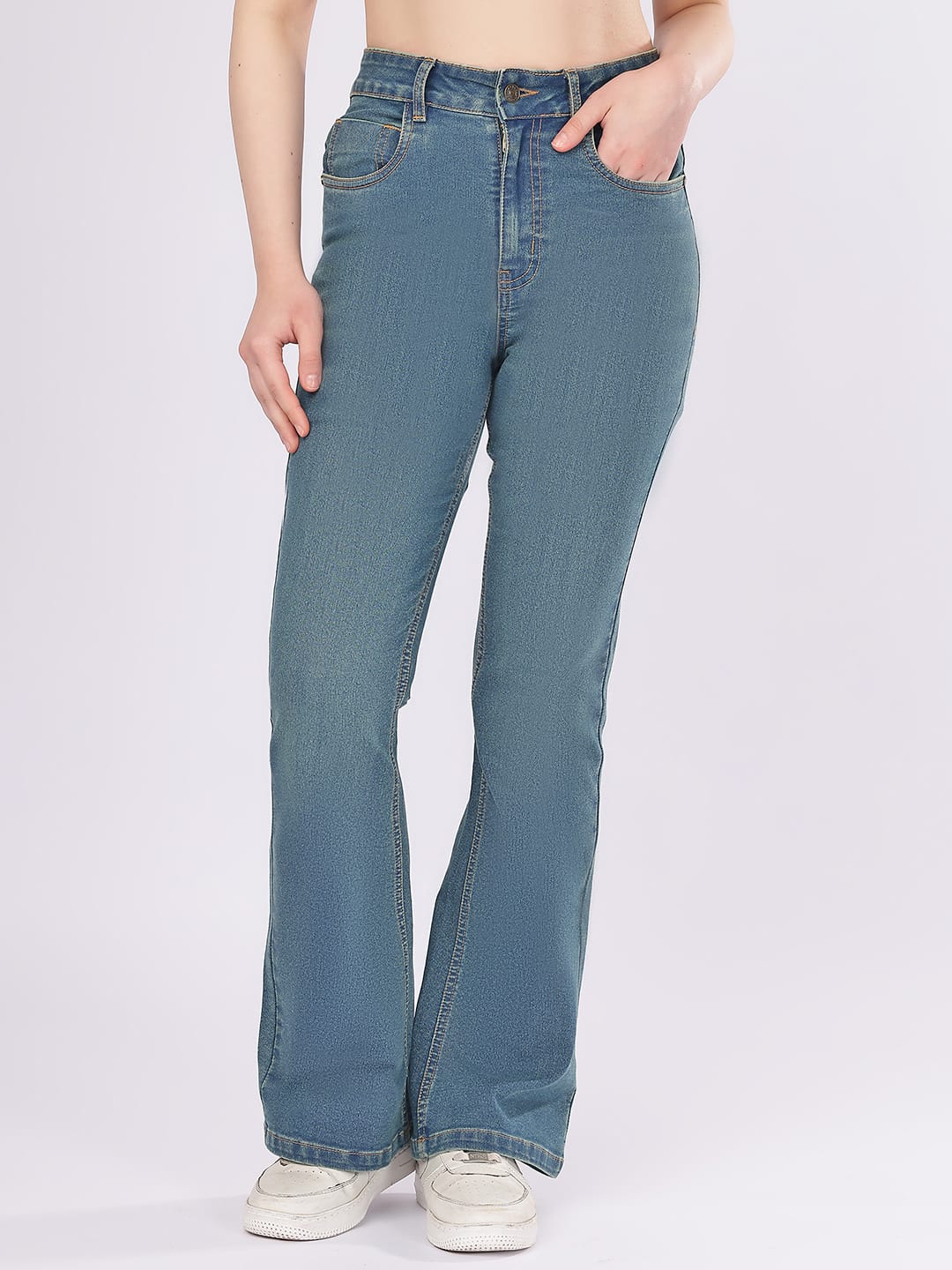 PUELLA Women's Mid-Blue High-Rise Bootcut/Flared Jeans