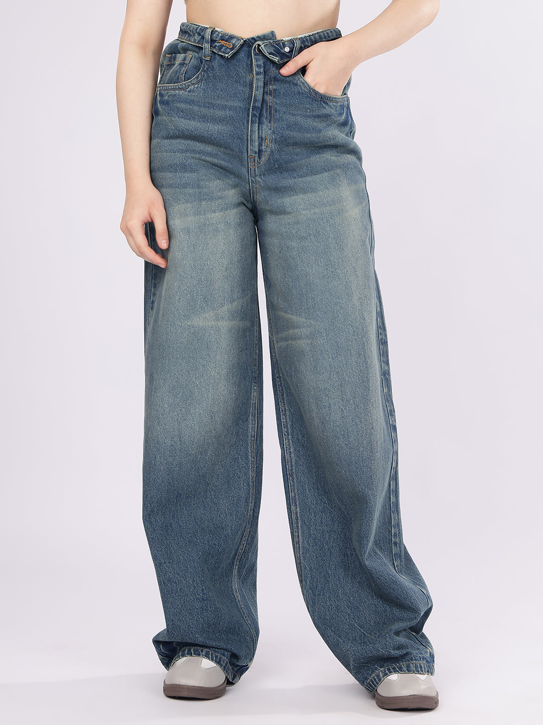 Women’s Dark Blue High-Rise Loose Fit Denim Jeans