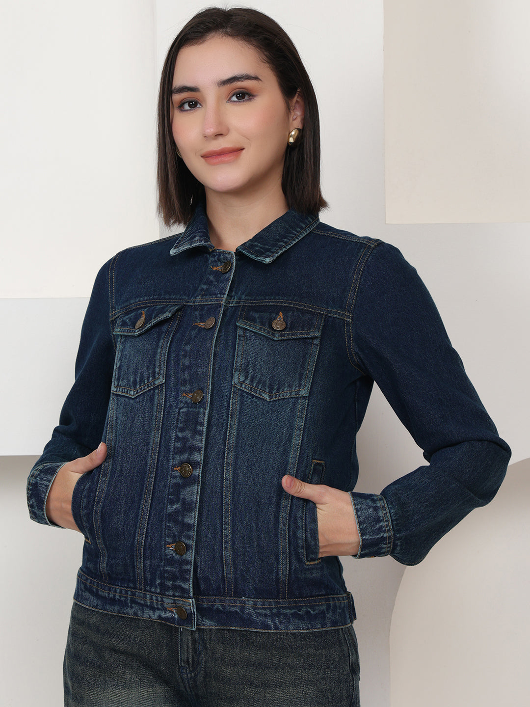 PUELLA Essential Navy Blue Regular-Fit Denim Jacket