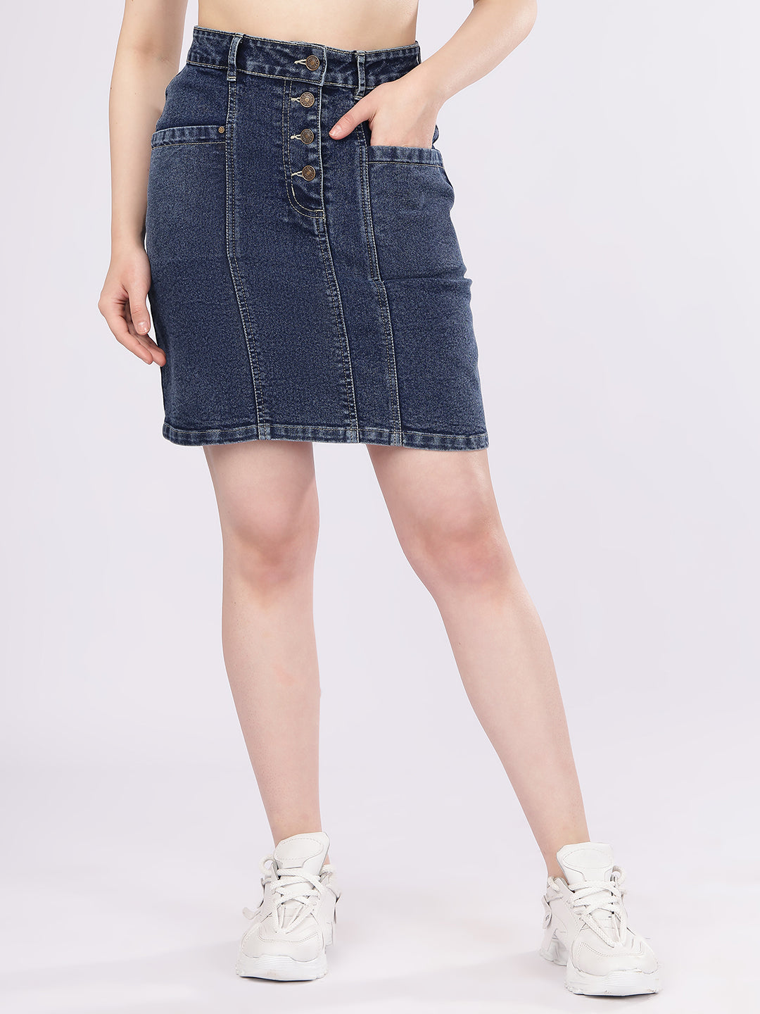 Women’s Dark Blue Multi-Button Denim Skirt