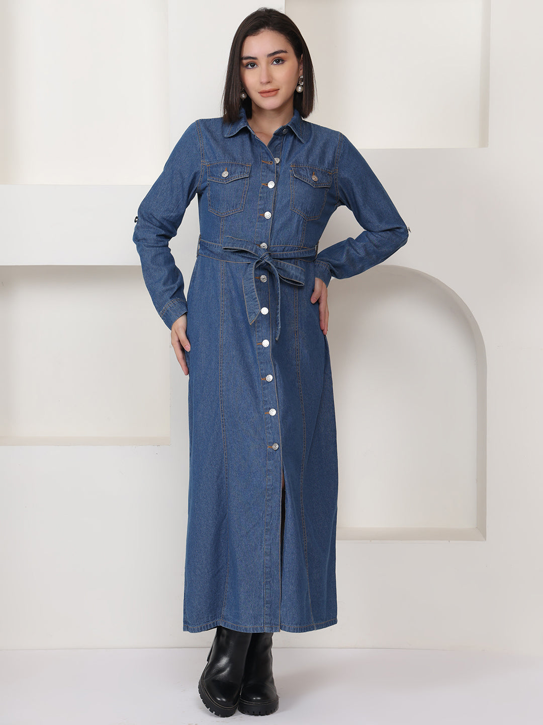 PUELLA Blue Solid Denim Shirt Maxi Dress Puella PUELLA Blue Solid Denim Shirt Maxi Dress Puella