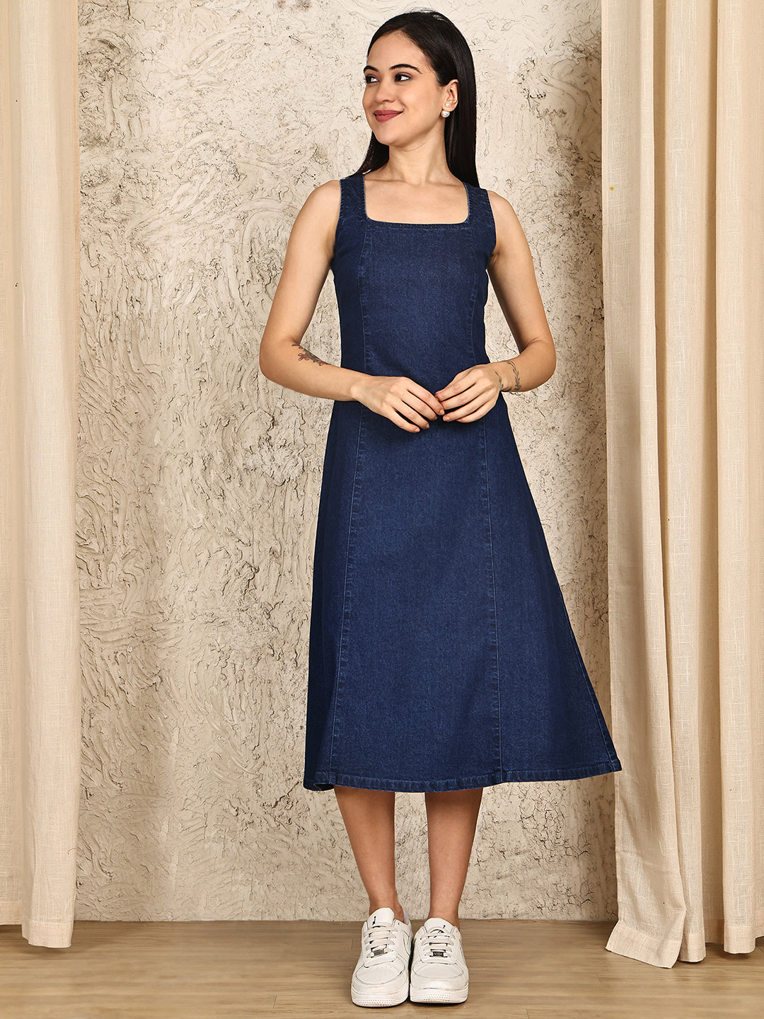 PUELLA Women's Sleeveless Denim A-Line Midi Dress with Back Zipper – Puella