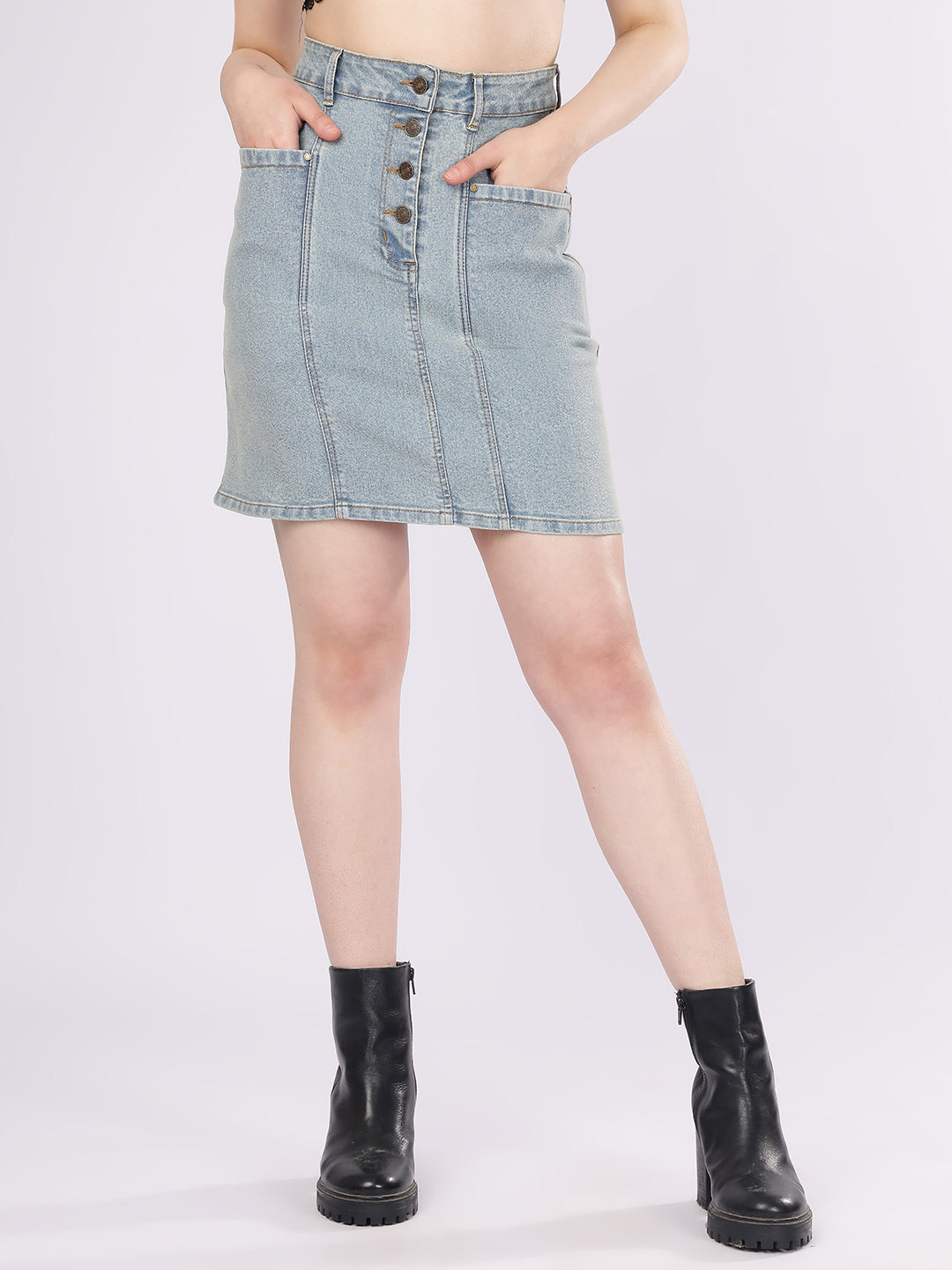 Women’s Medium Blue High-Rise Cargo Denim Skirt