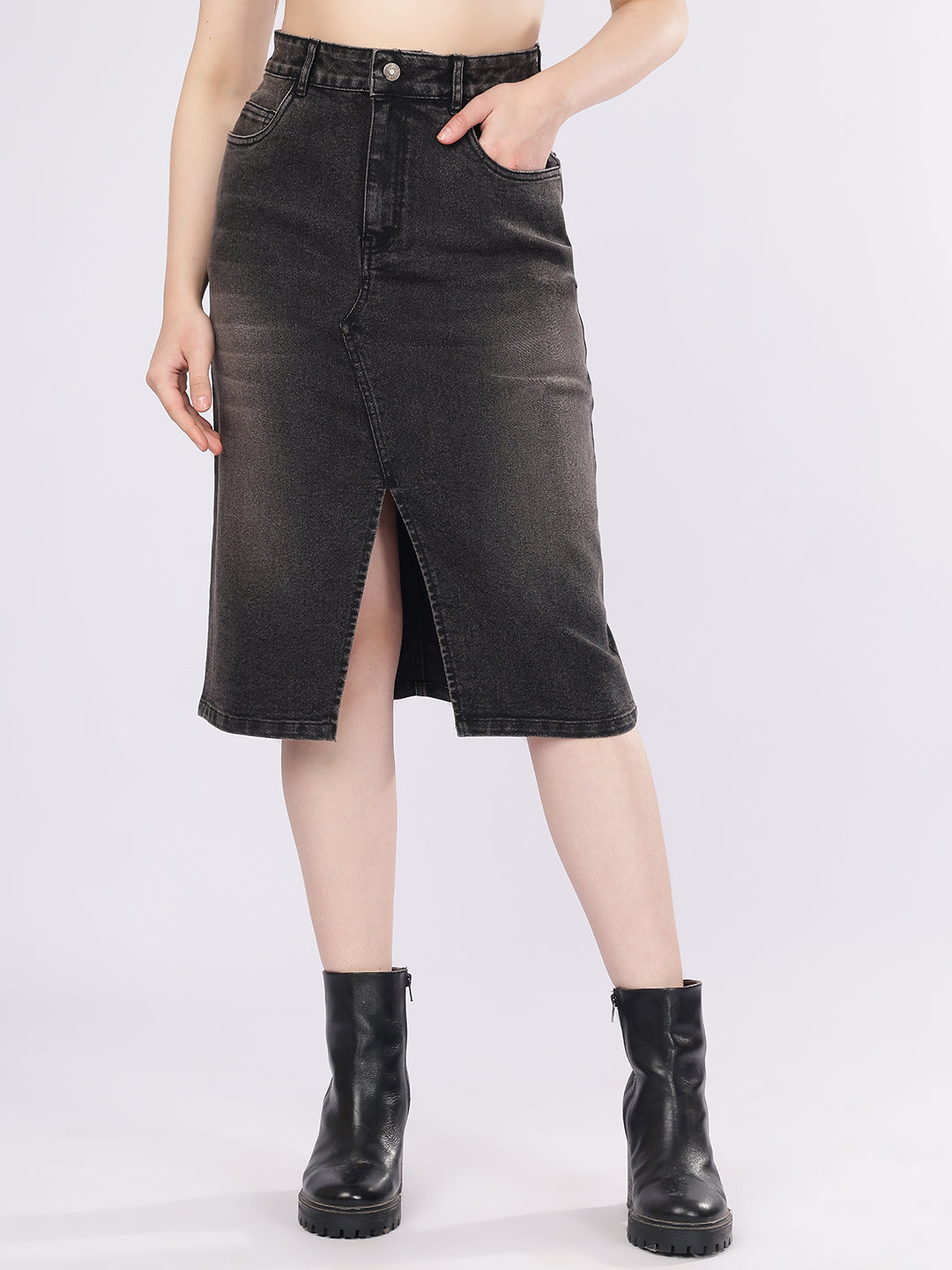 Women’s Faded Black Denim Skirt