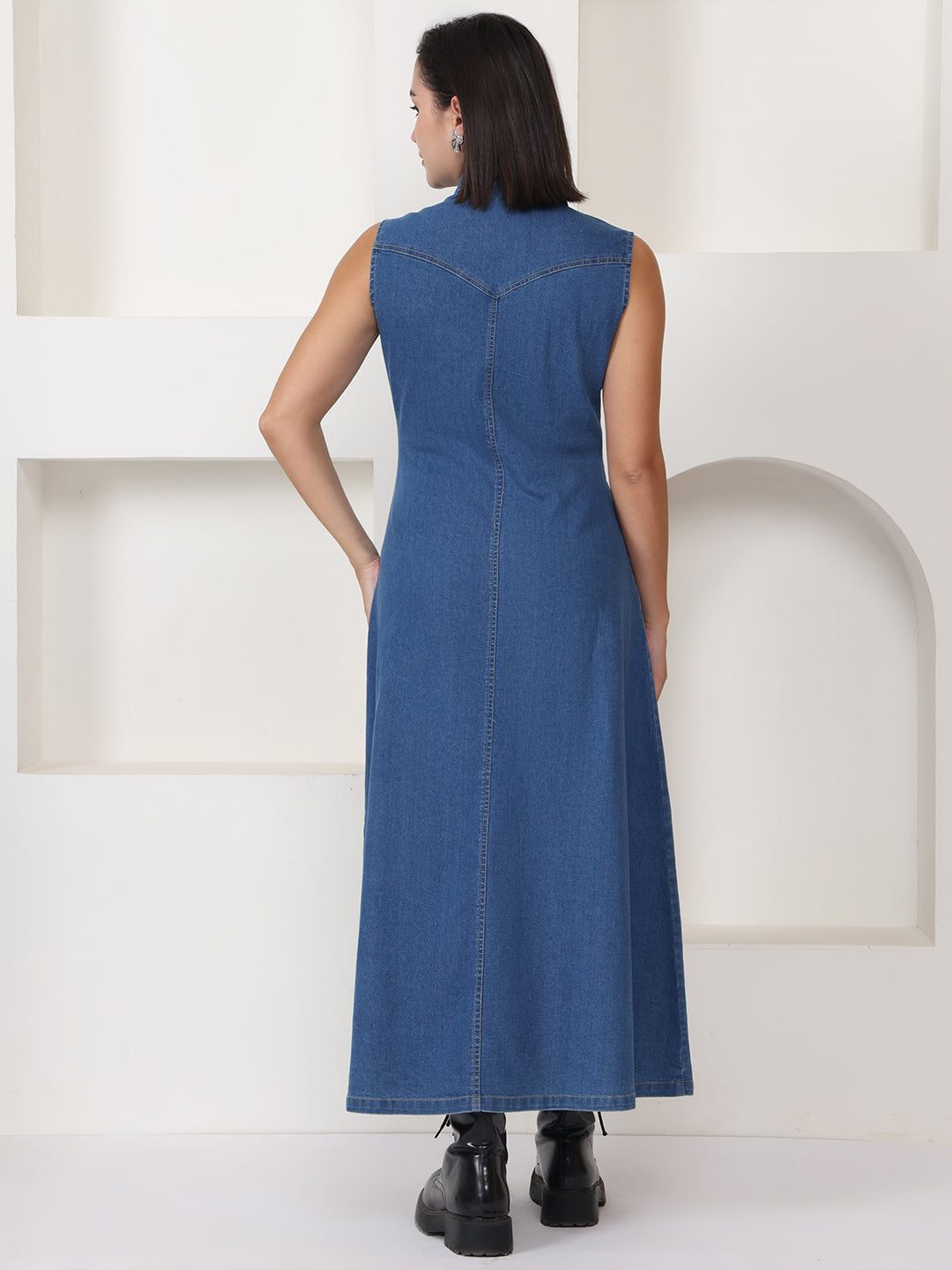 PUELLA Blue Solid Denim Shirt Maxi Dress