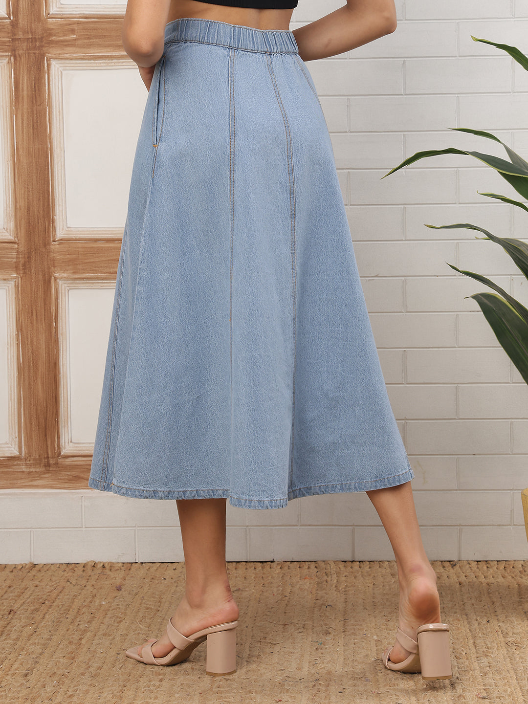 Women’s Light Blue Ice Wash Midi Denim Skirt