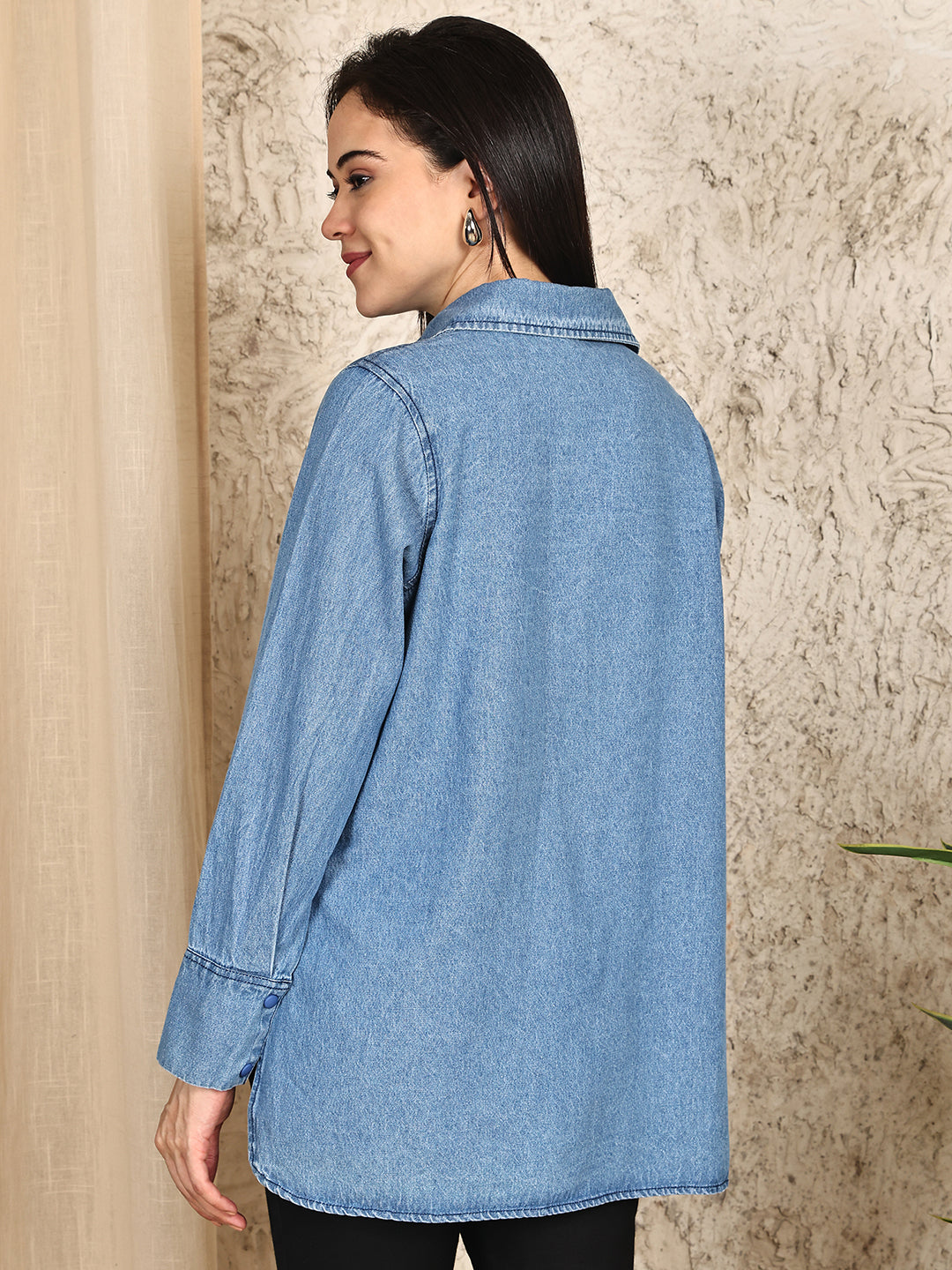 PUELLA Women Light Blue Denim Relaxed Fit Shirt