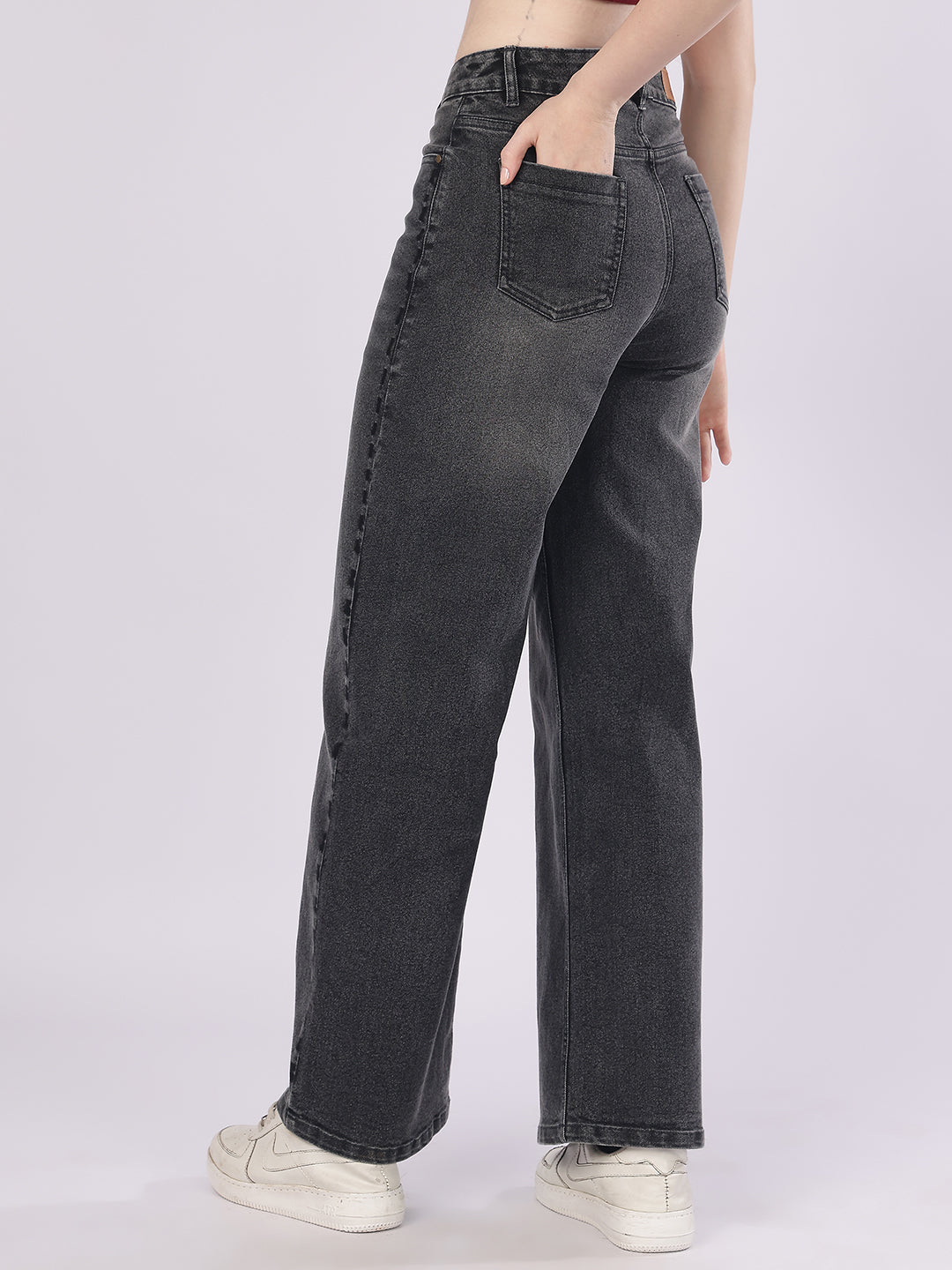 Women’s Dark Grey High-Rise Straight Fit Jeans