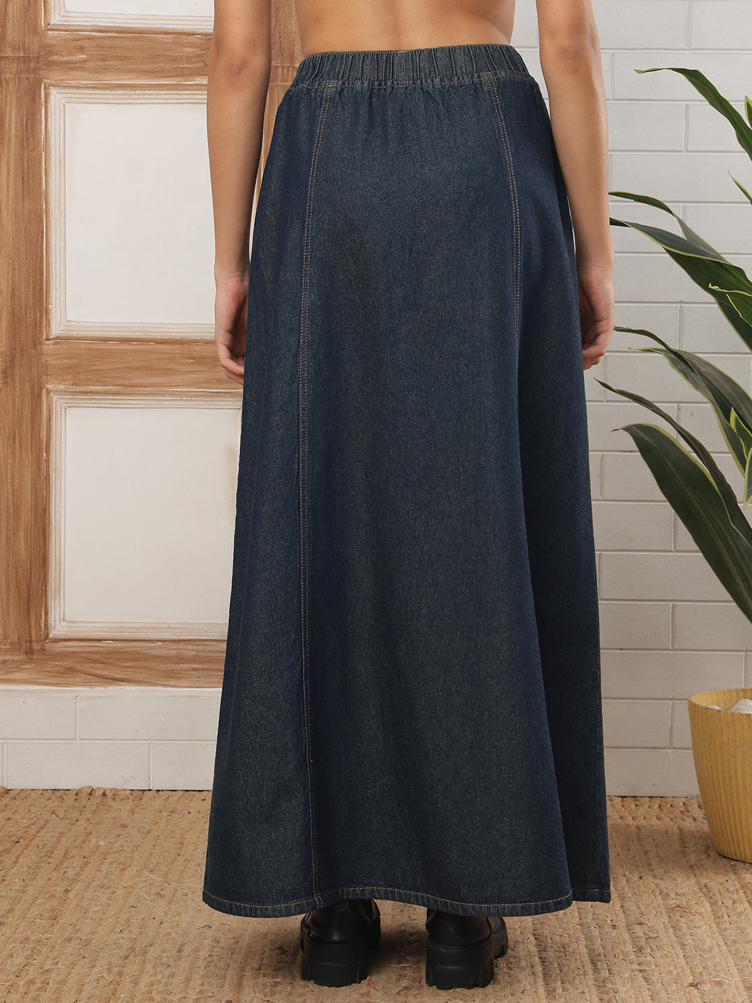 Women’s Dark Blue Comfort Fit Denim Long Skirt