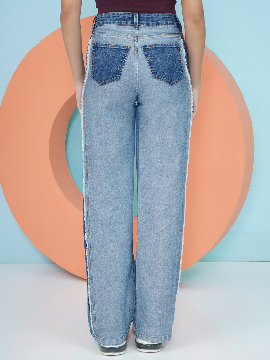 PUELLA Medium Blue High-Rise Straight Fit Stretch Jeans