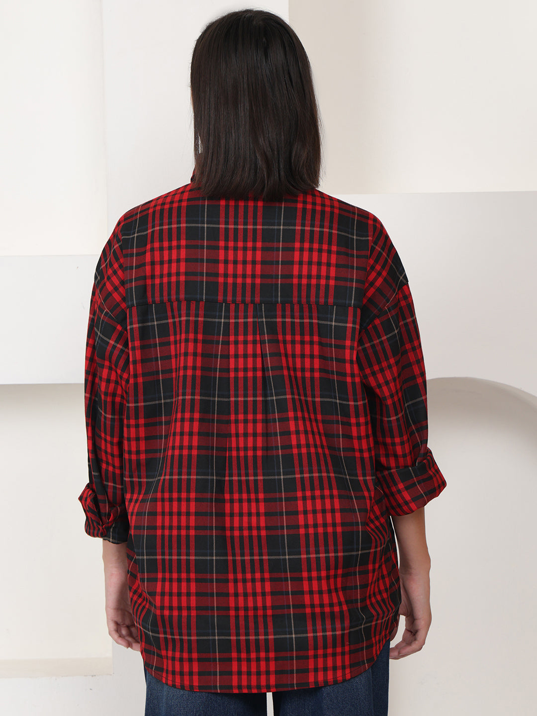 PUELLA Women Red & Black Tartan Checked Relaxed Fit Shirt