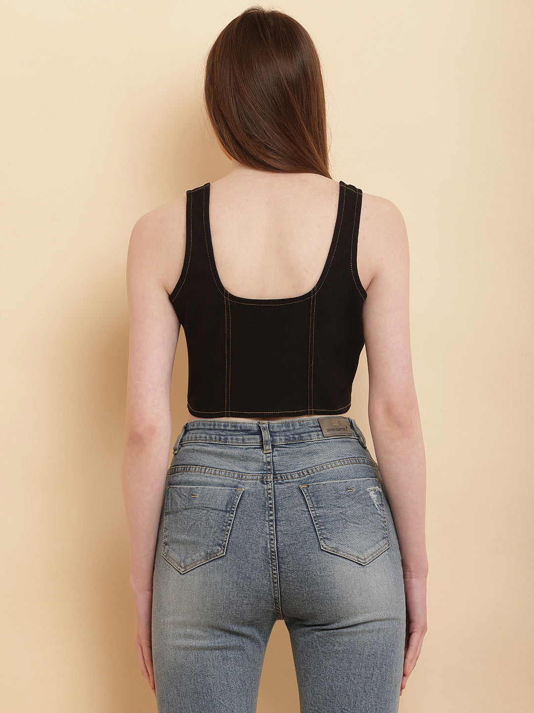 PUELLA Women’s Black Denim Crop Top