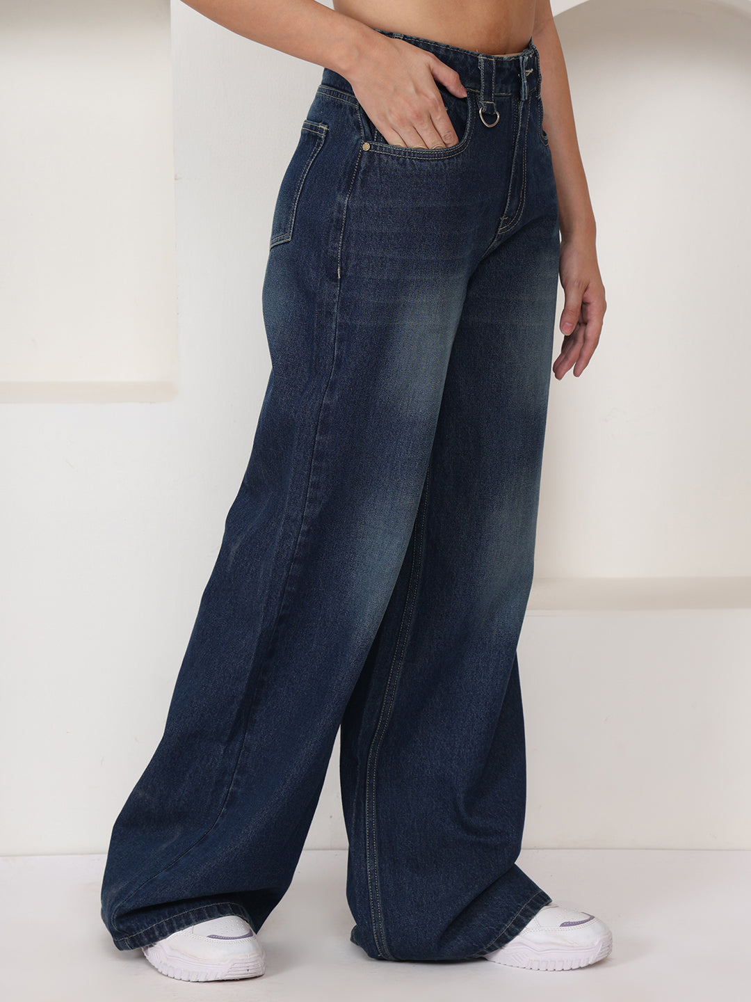PUELLA Women Dark Blue Light-Fade High-Rise Baggy Jeans