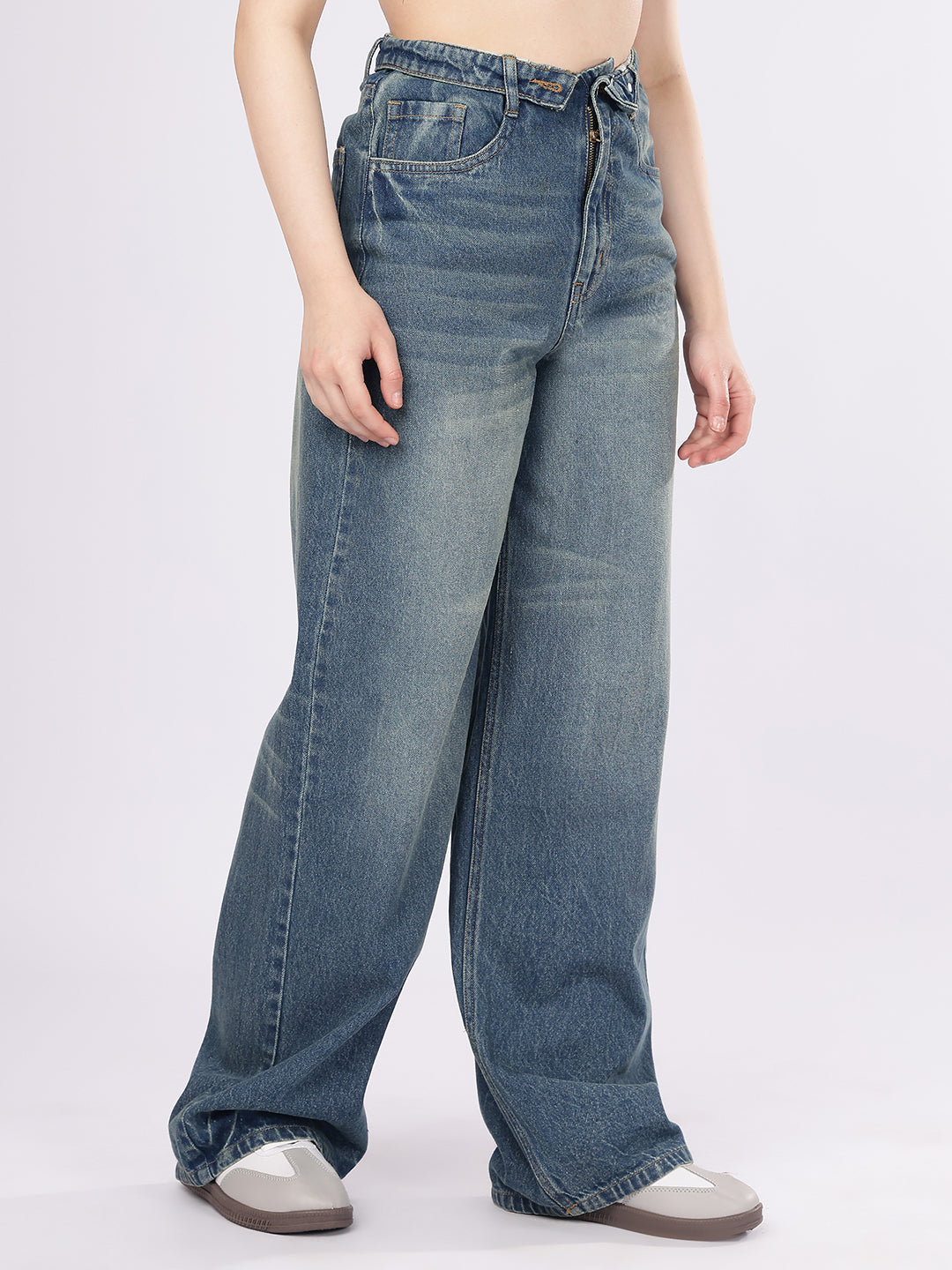 Women’s Dark Blue High-Rise Loose Fit Denim Jeans
