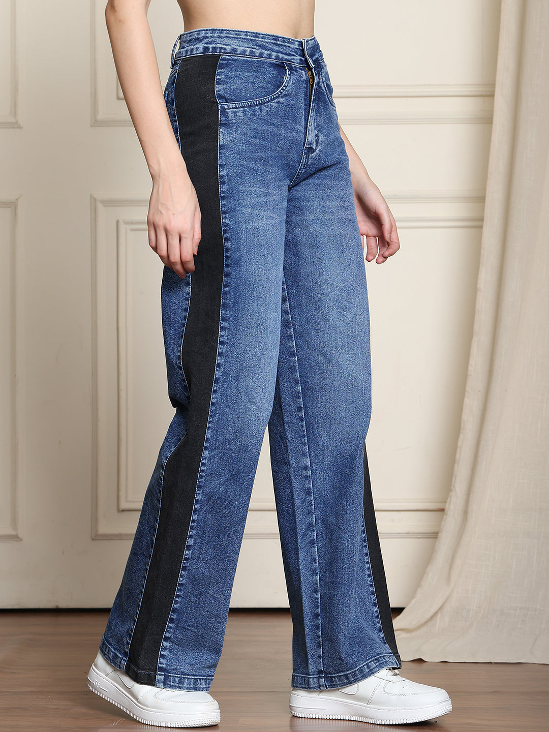 PUELLA Women High-Rise Blue Dual-Tone Wide-Leg Jeans