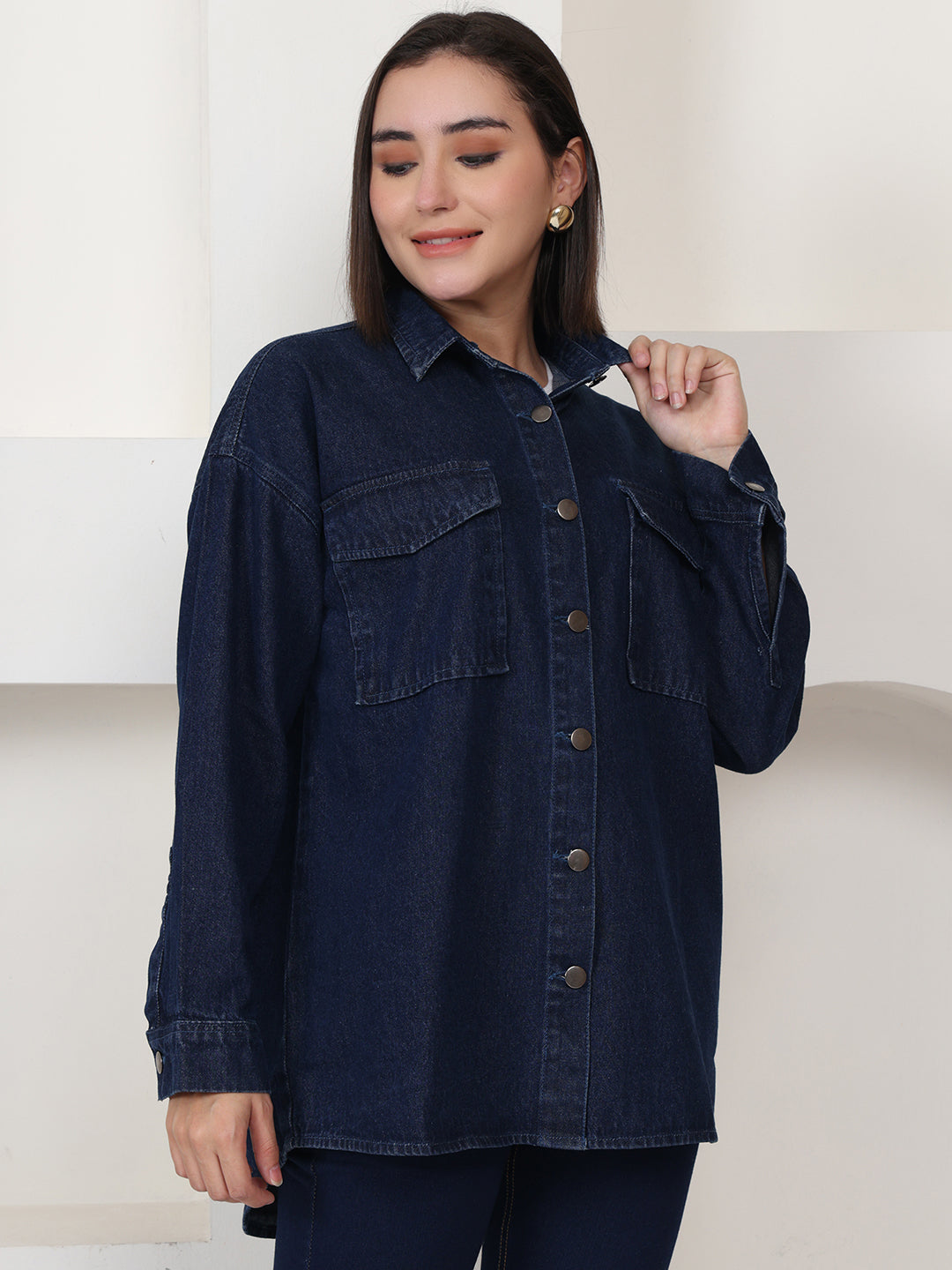 PUELLA Women Dark Blue Denim Relaxed Fit Shirt
