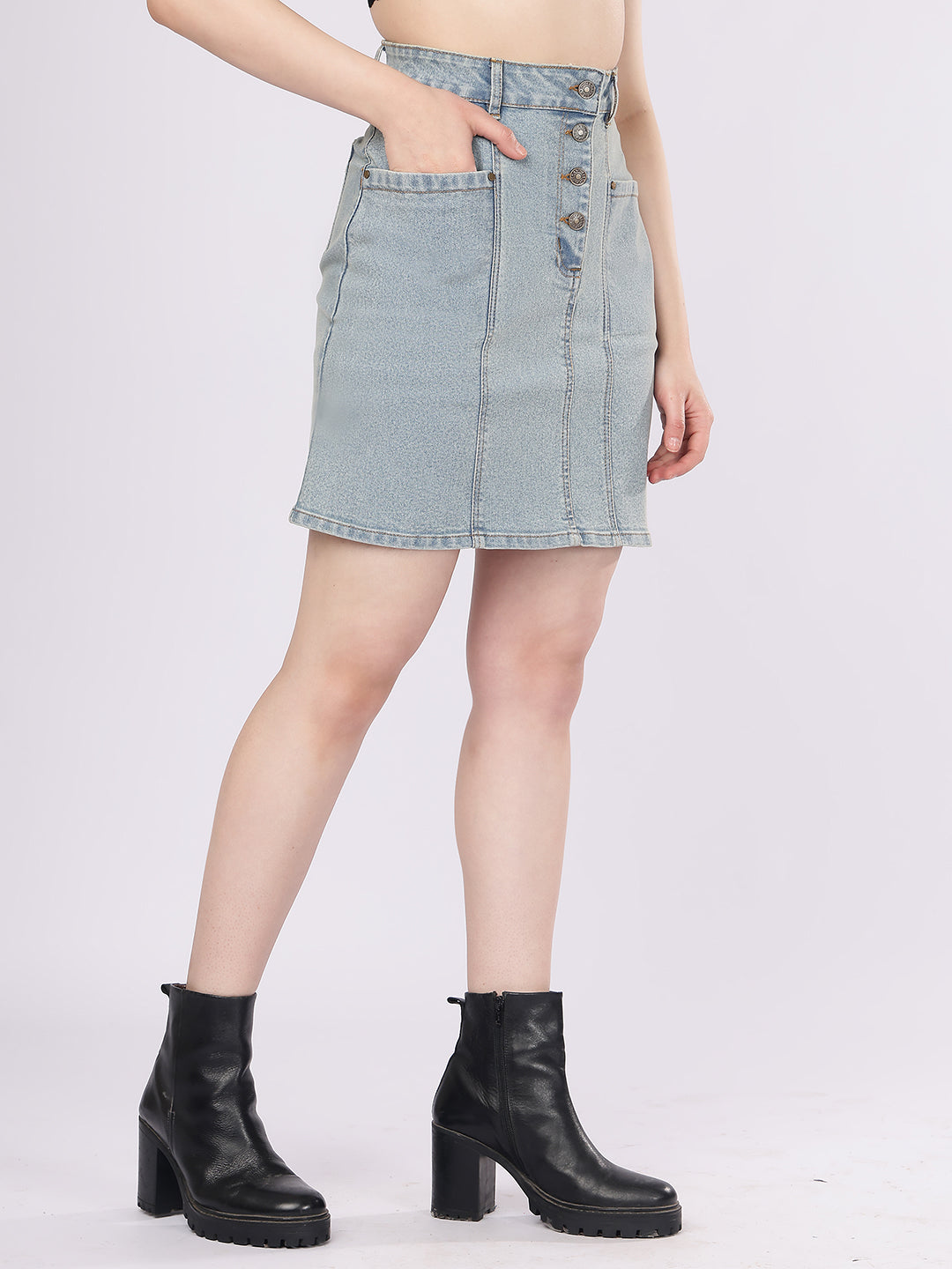 Women’s Medium Blue High-Rise Cargo Denim Skirt