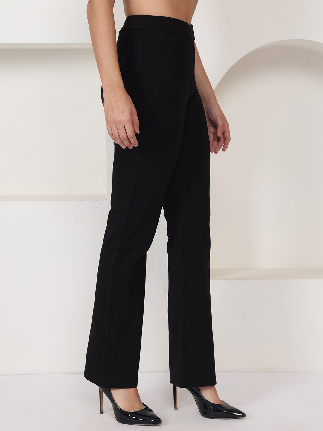 PUELLA Women’s Black High-Rise Straight Fit Formal Trouser