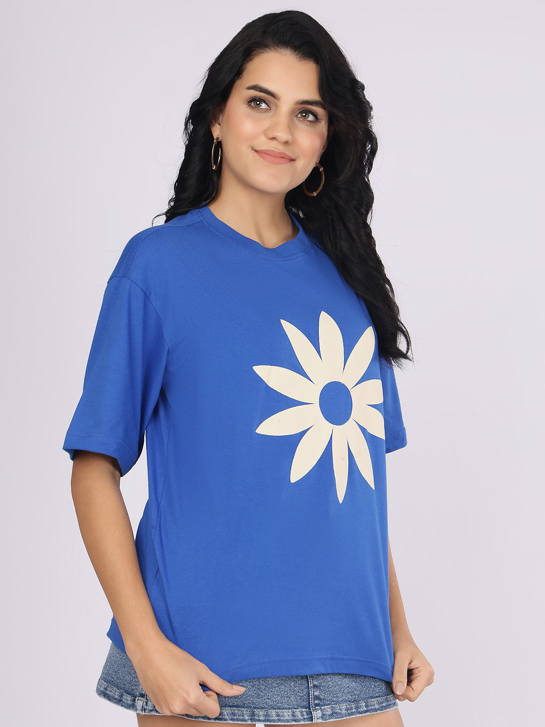 Dozer Daisy Print Cobalt Blue Casual T-Shirt