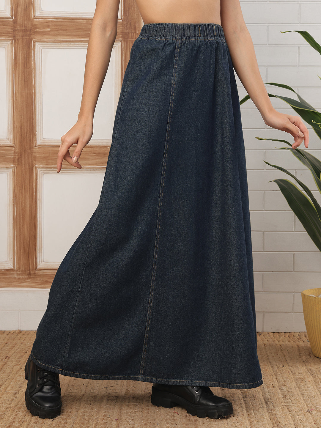 Women’s Dark Blue Comfort Fit Denim Long Skirt
