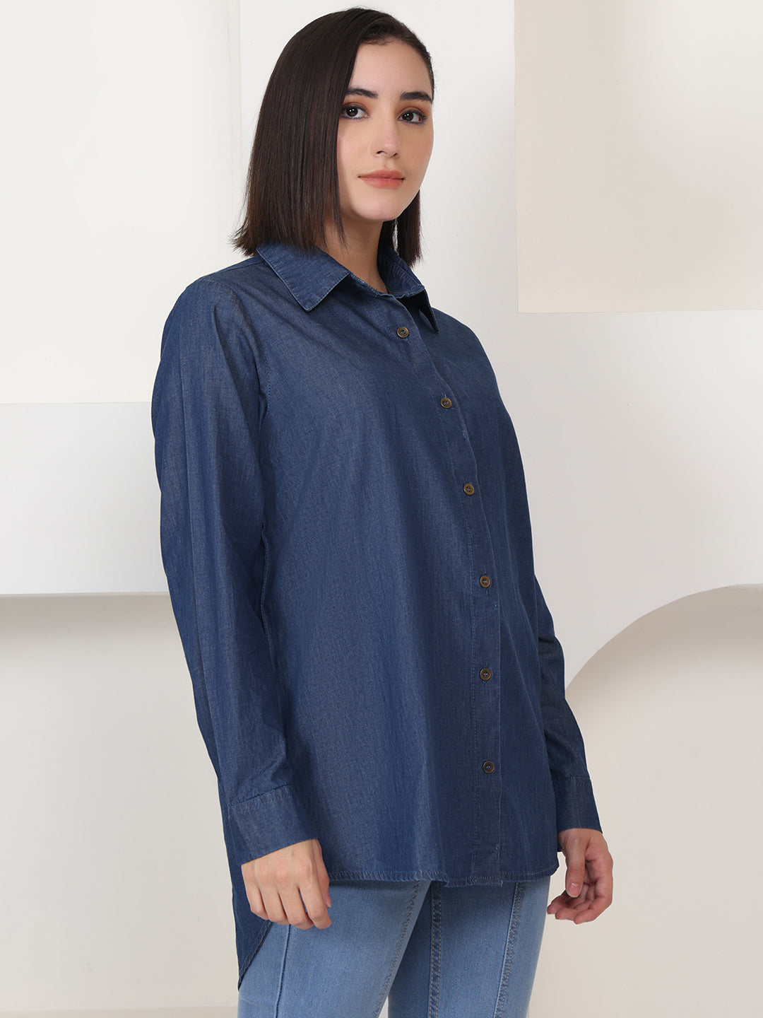 PUELLA Women Blue Denim Relaxed Fit Shirt