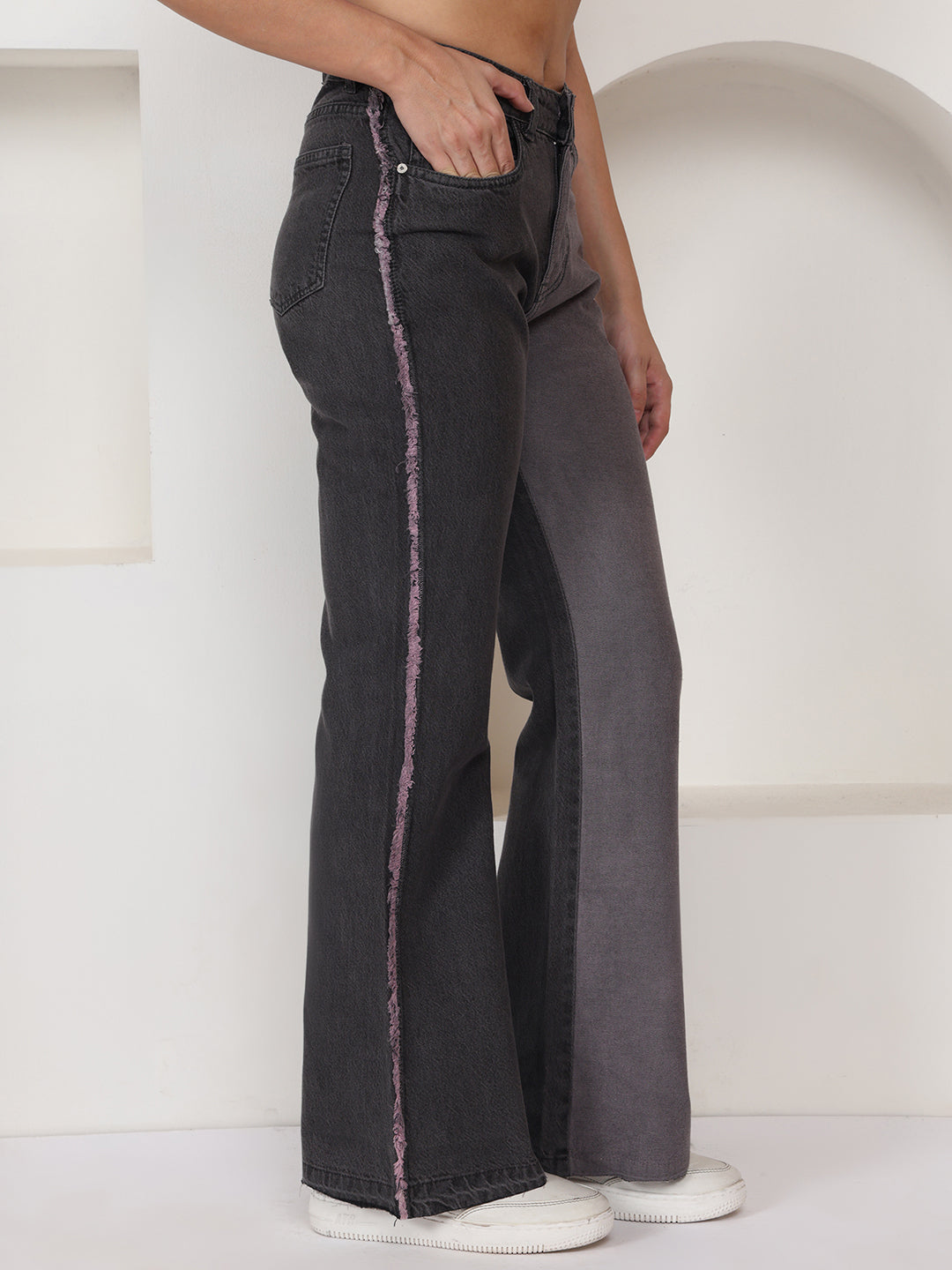 PUELLA Women Dual-Tone Grey High-Rise Wide Leg Non-Stretchable Jeans