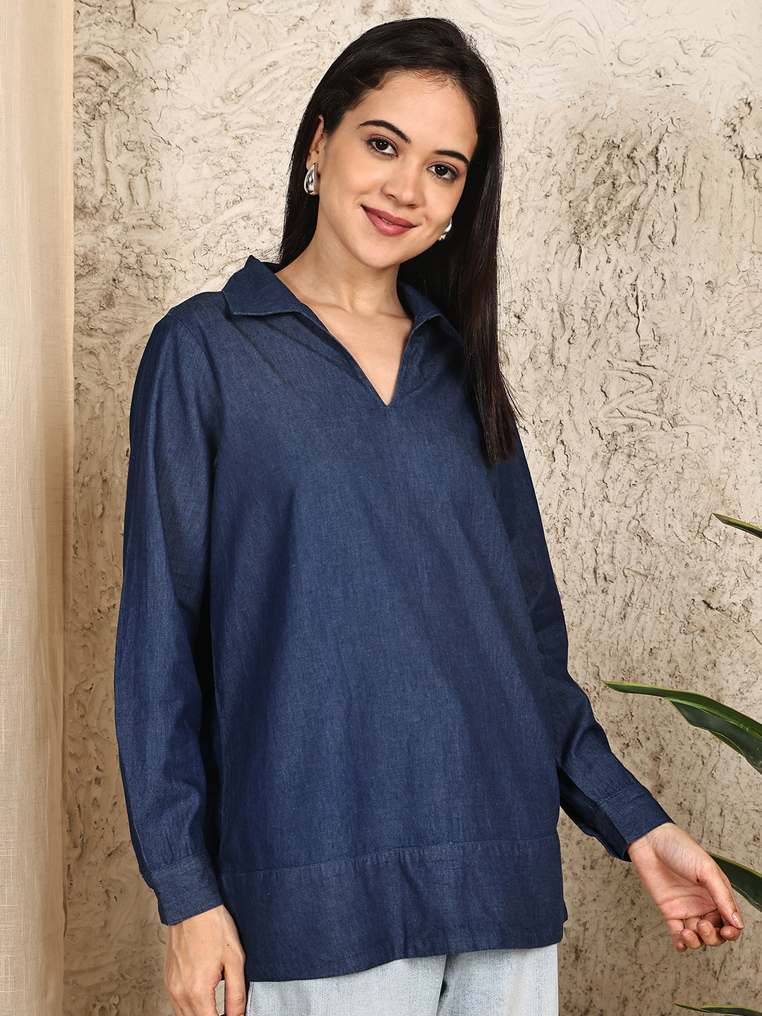 PUELLA Women Dark Blue Relaxed Fit Denim Top