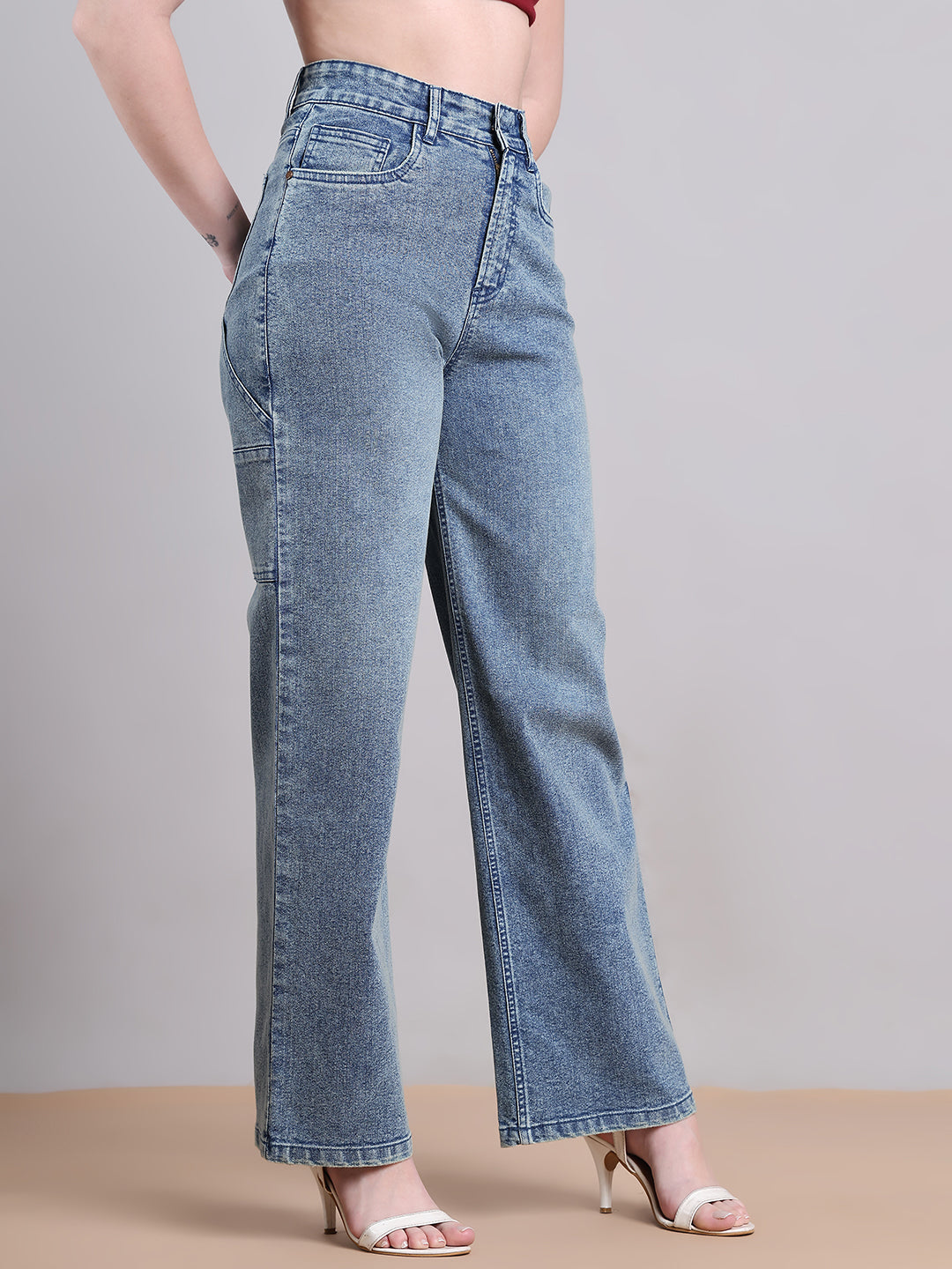 PUELLA Medium Blue High-Rise Straight Fit Jeans