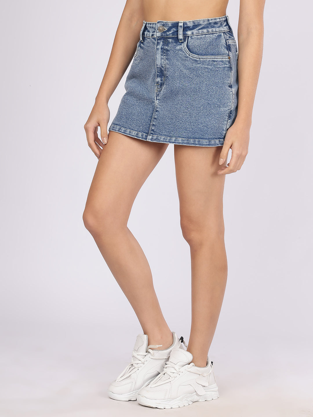Women’s Mid Blue Acid Wash Denim Skort