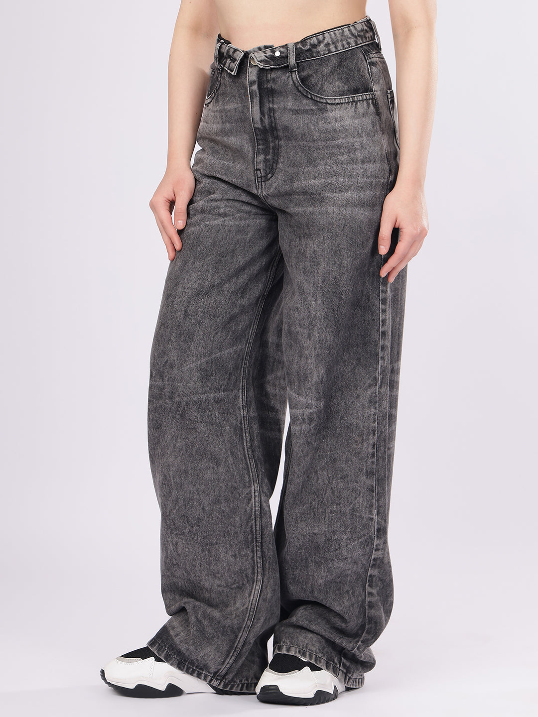 Women’s Grey High-Rise Loose Fit Denim Jeans