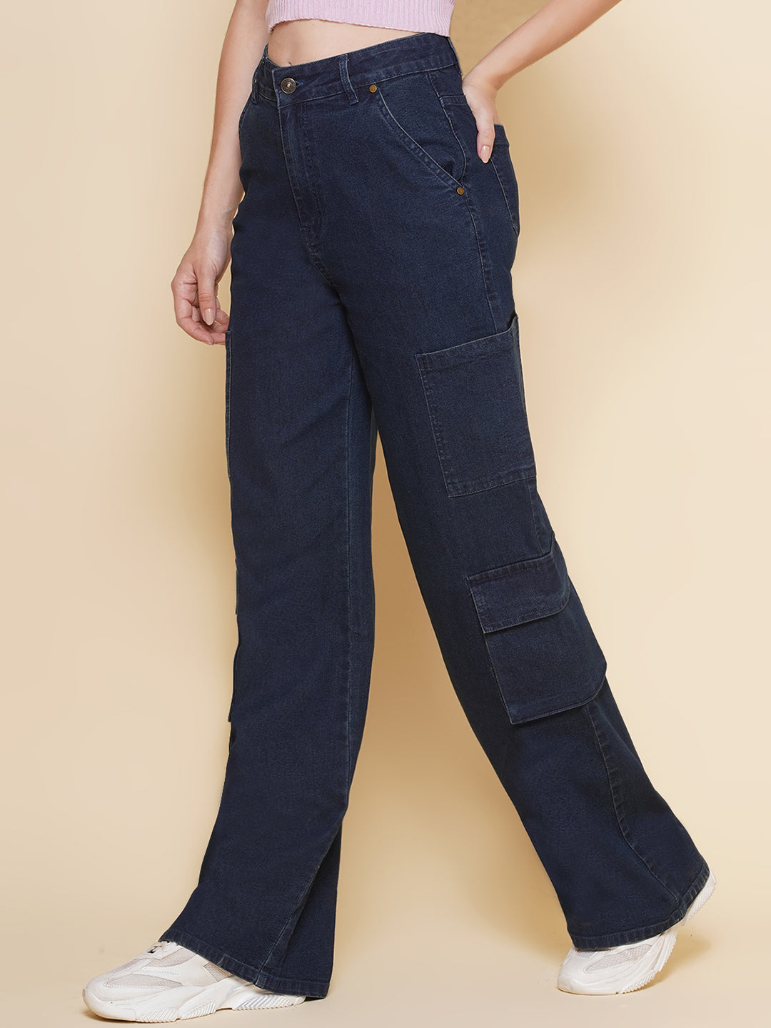 PUELLA Women Cargo Straight Fit High-Rise Jeans