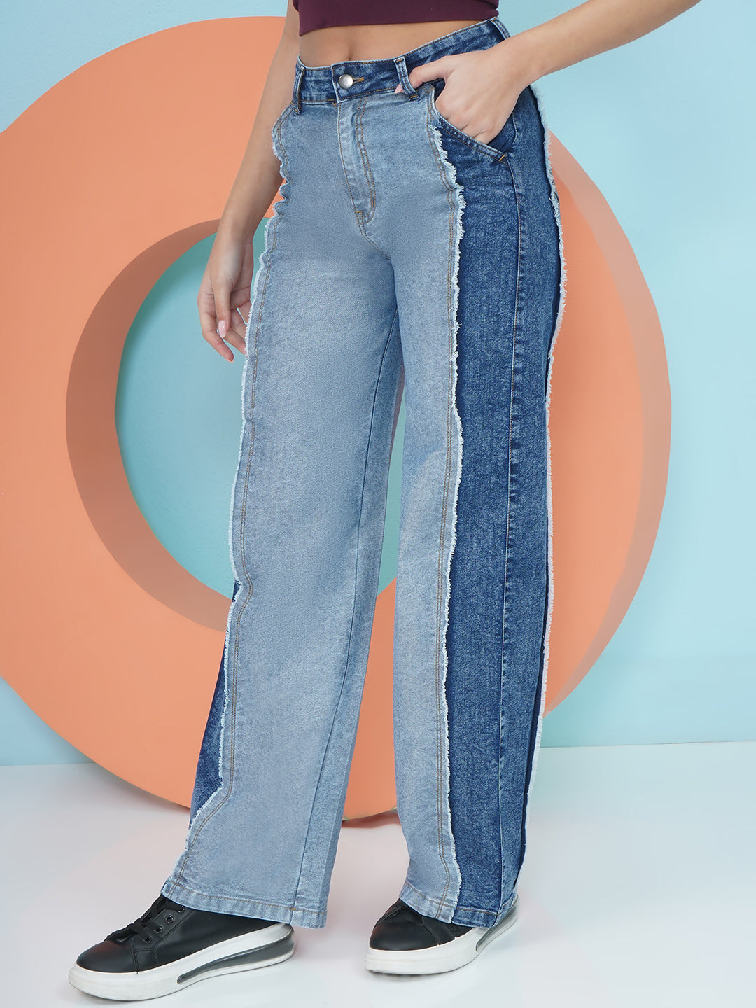 PUELLA Medium Blue High-Rise Straight Fit Stretch Jeans