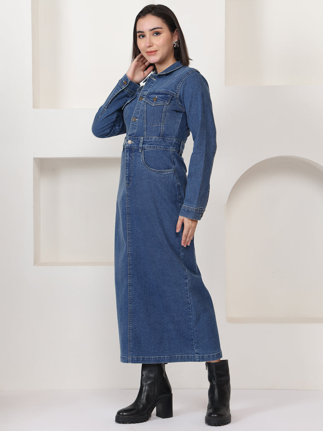 PUELLA Blue Solid Denim Sheath Maxi Dress