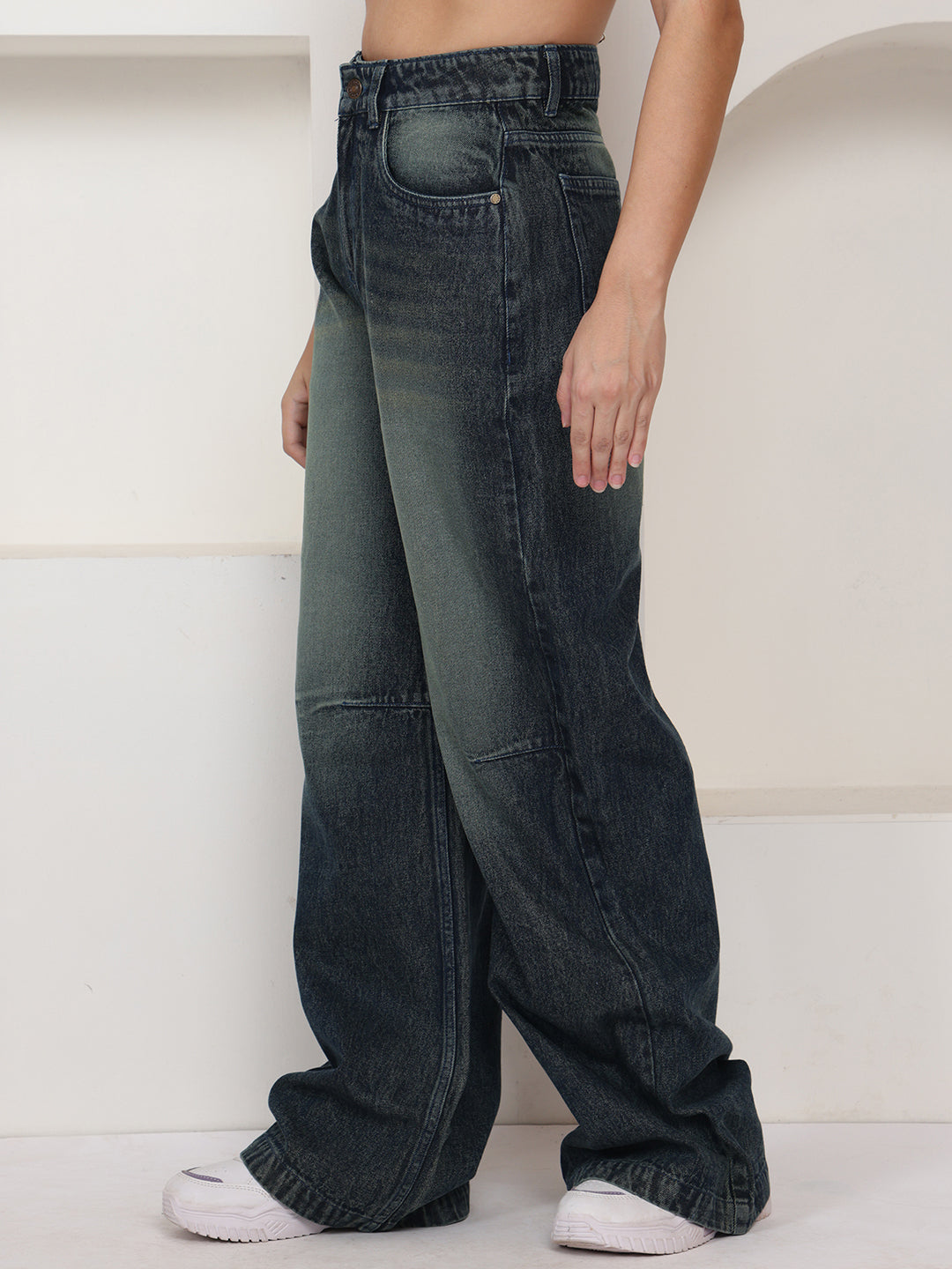 PUELLA Women Dark Black Heavy-Fade High-Rise Baggy Jeans