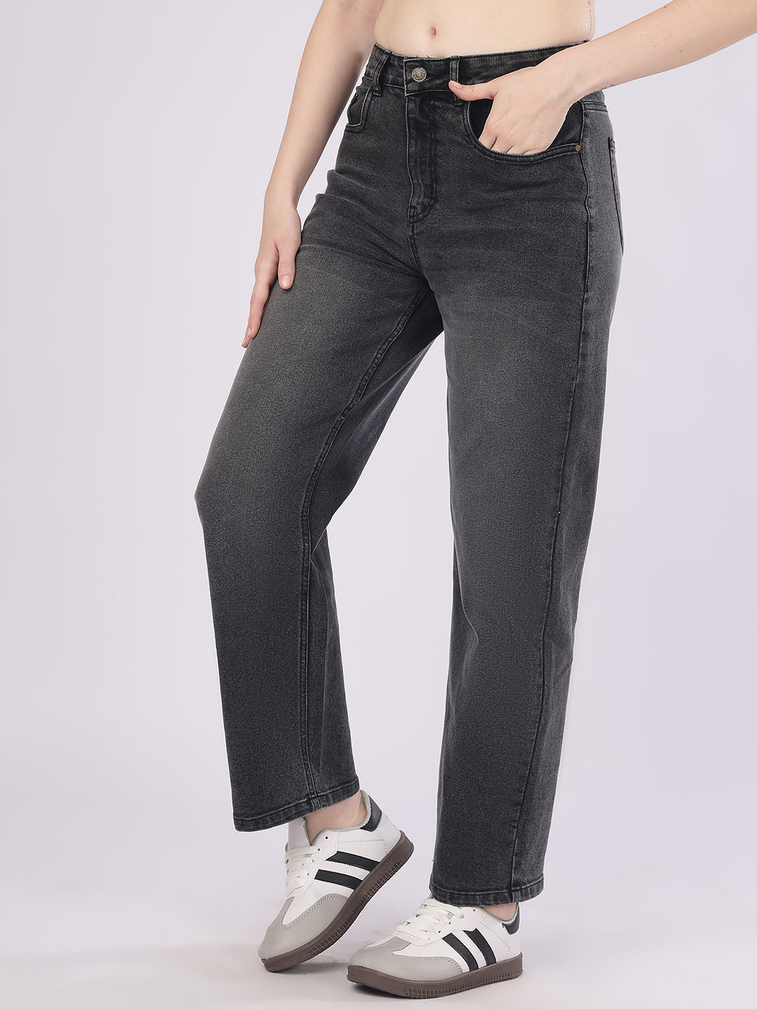 Women’s Dark Grey Straight Fit Denim Jeans