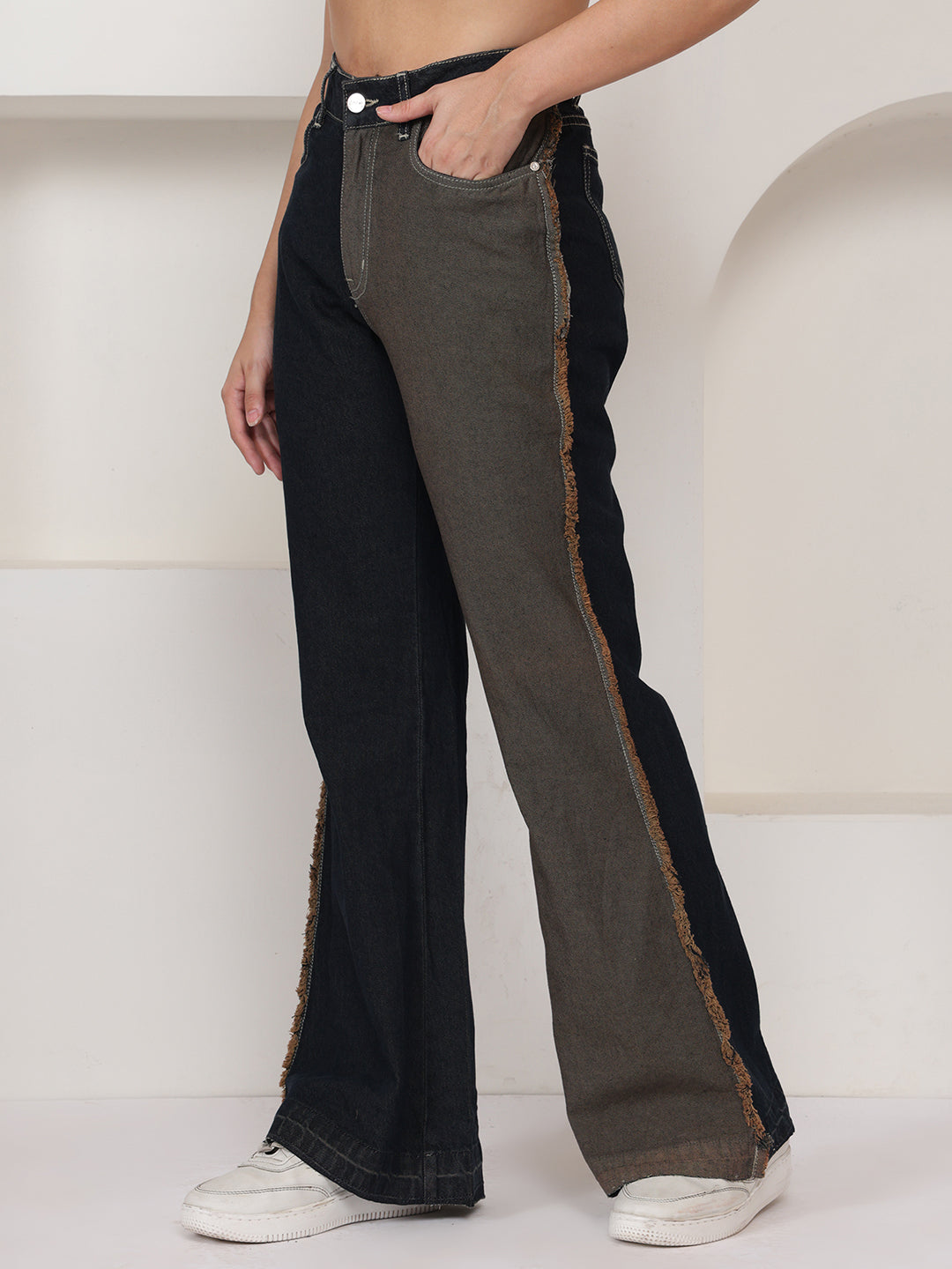 PUELLA Women Dual-Tone High-Rise Wide Leg Jeans