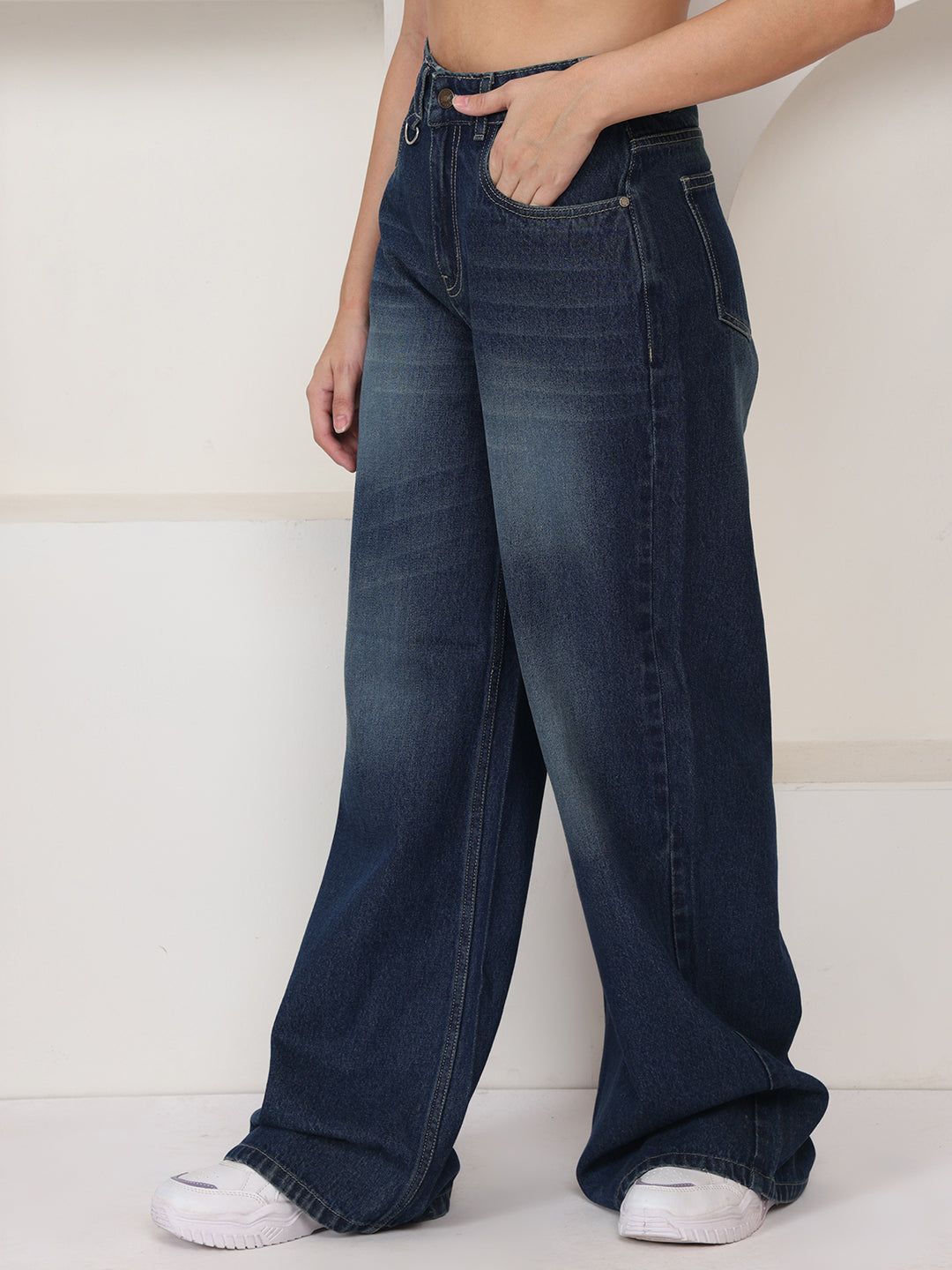 PUELLA Women Dark Blue Light-Fade High-Rise Baggy Jeans