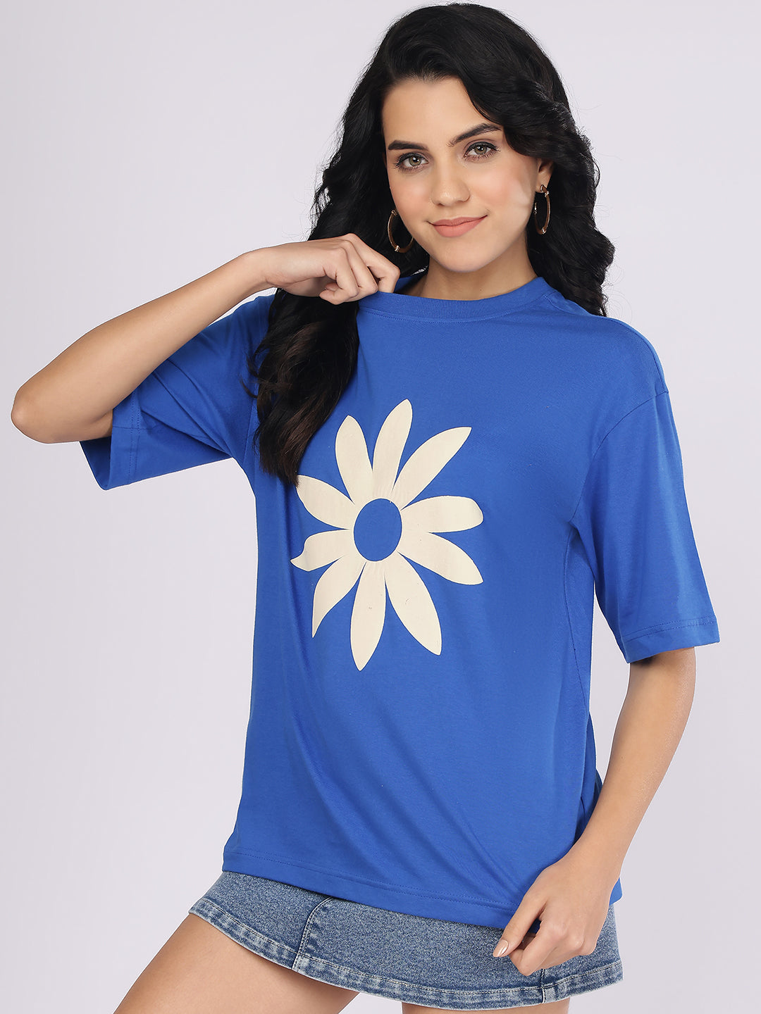 Dozer Daisy Print Cobalt Blue Casual T-Shirt
