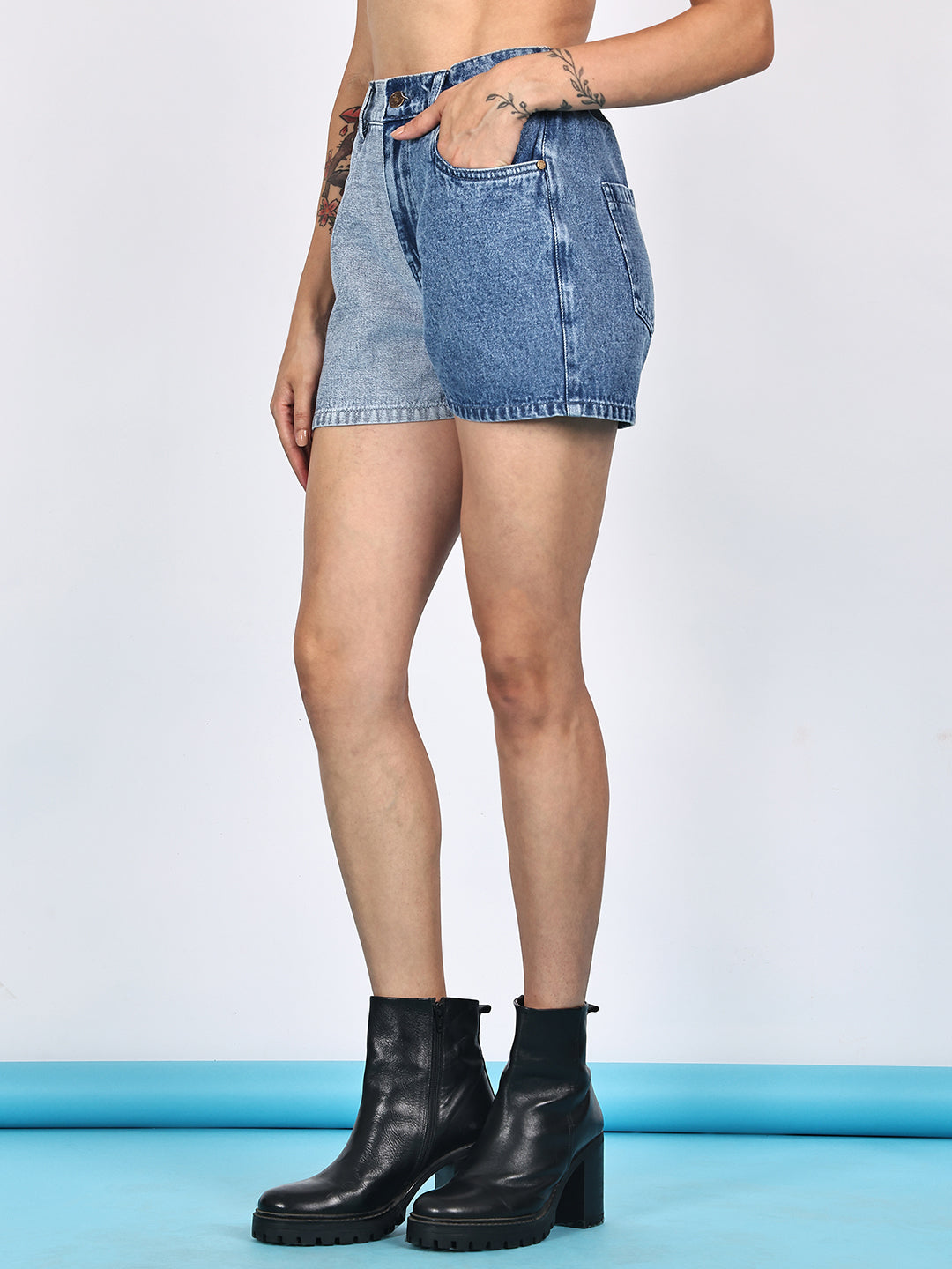 PUELLA Two-Tone High-Rise Denim Shorts