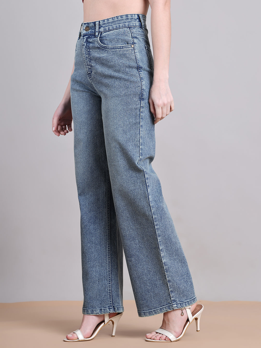 PUELLA Medium Blue High-Rise Straight Fit Jeans